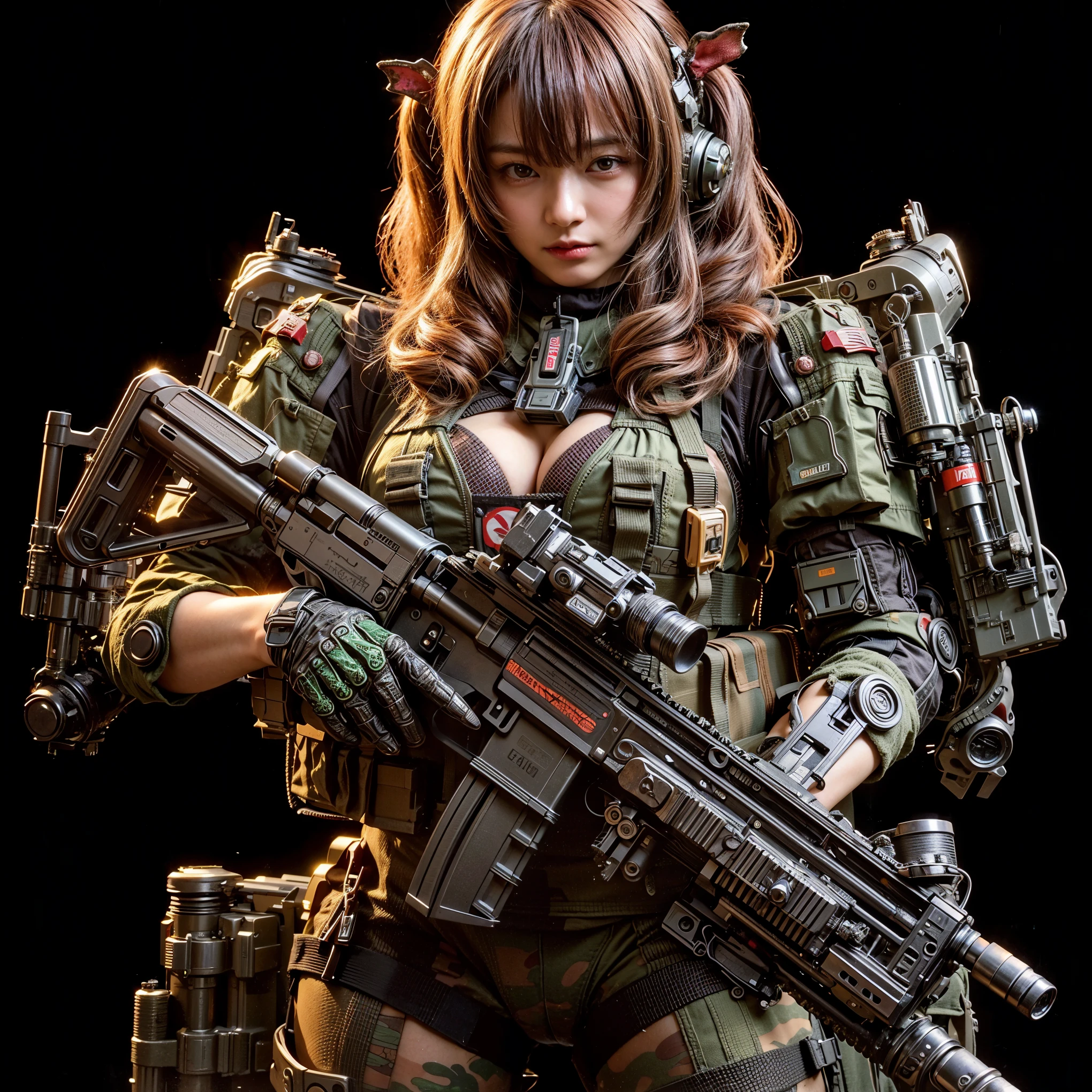 ultra high res,8k,(Photorealsitic:1.4), (turtle-like animal wear:1.2), designed by Hajime Katoki,heavy weapons,vivid textures,animal legs, gradation hair, japanese female soldier,(ultra beautiful face),((super realistic all textures)), ((super intricate all details)), full body shot, ultra sharp photo result, Acrylic Clear Cover, Hydraulic cylinder, style, taken with Fuji film X-T30+Nokton. HDR10,Minimum of 4 pieces created