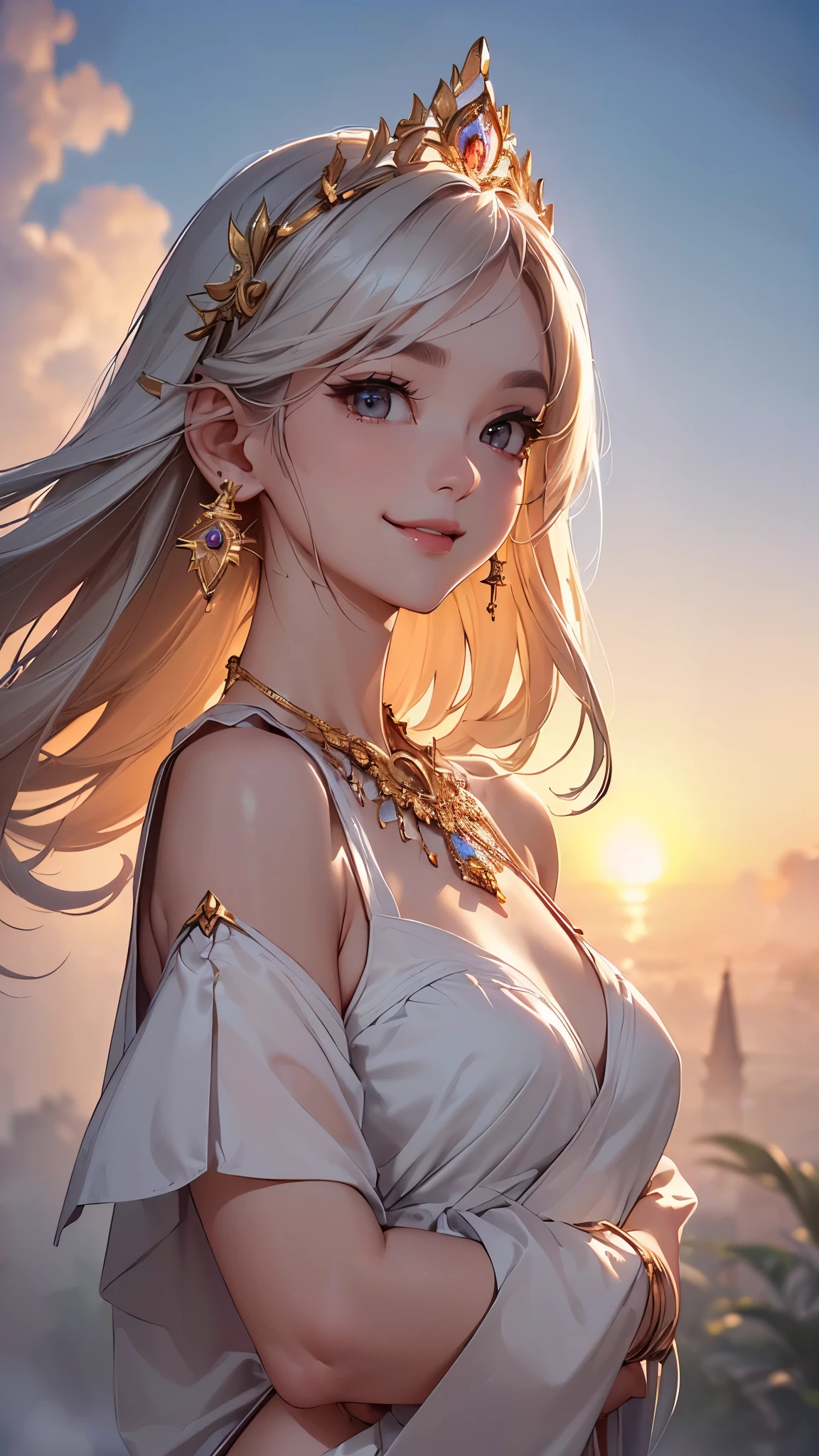 ((Biologically correct limb count))、((Full Body Shot, Full-body photo including face、Head to toe photos))、4K、masterpiece、((Focus on the face))、((Symmetrical facial features))、Eyes of meticulous depiction、One beautiful woman、Excellent style、(stockings、High heels with anklets)、Detailed depiction of the face、Small earrings、necklace、((Close-up photo of the upper body))、(Wizard、dress)、sunset、(Low - Angle)、(smile)、((Thick morning fog all around)、I can't see anything around me、smoke)、Upper body close-up、In front of Itsukushima Shrine