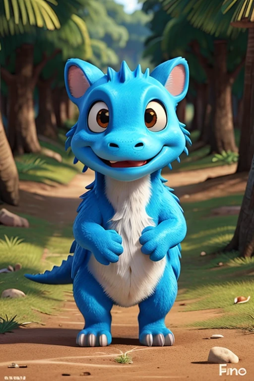 dinossauro simpatico e sorridente dirigindo mini trator fofo, em um ambiente natural