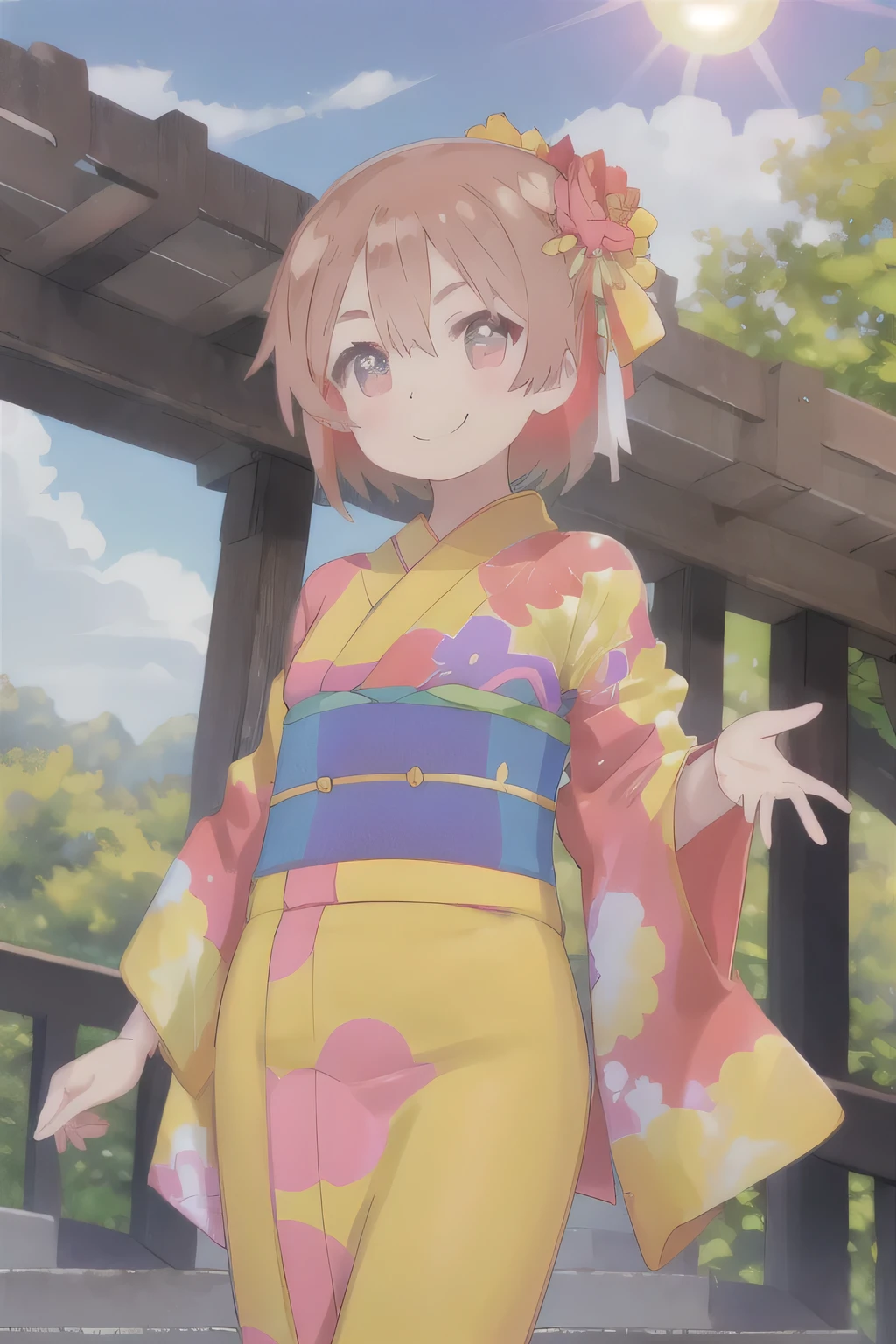 One Girl, kimono, smile, blush,
Outdoor, null, sun, cloud Nipples Her chest and crotch are exposed