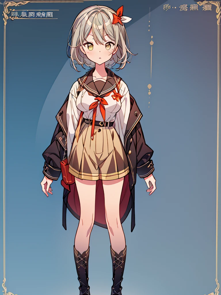 (((1girl)))、starの妖精、vtuber-halfbody、(((highest quality、Masterpiece、The best composition、Golden Ratio、Official Art、Super detailed、Super detailedな目)))、ultra detailed, from front, headshot、 blue and white hair color、Short bangs above eyebrows、Short Hair、Standing in front of the viewer、軍服とゴスロリをリメイクしたMilky Way柄の洋服で濃紺と水色を基調にした色、Knee-high boots、Pure white simple background、star、Milky Way、流star群、