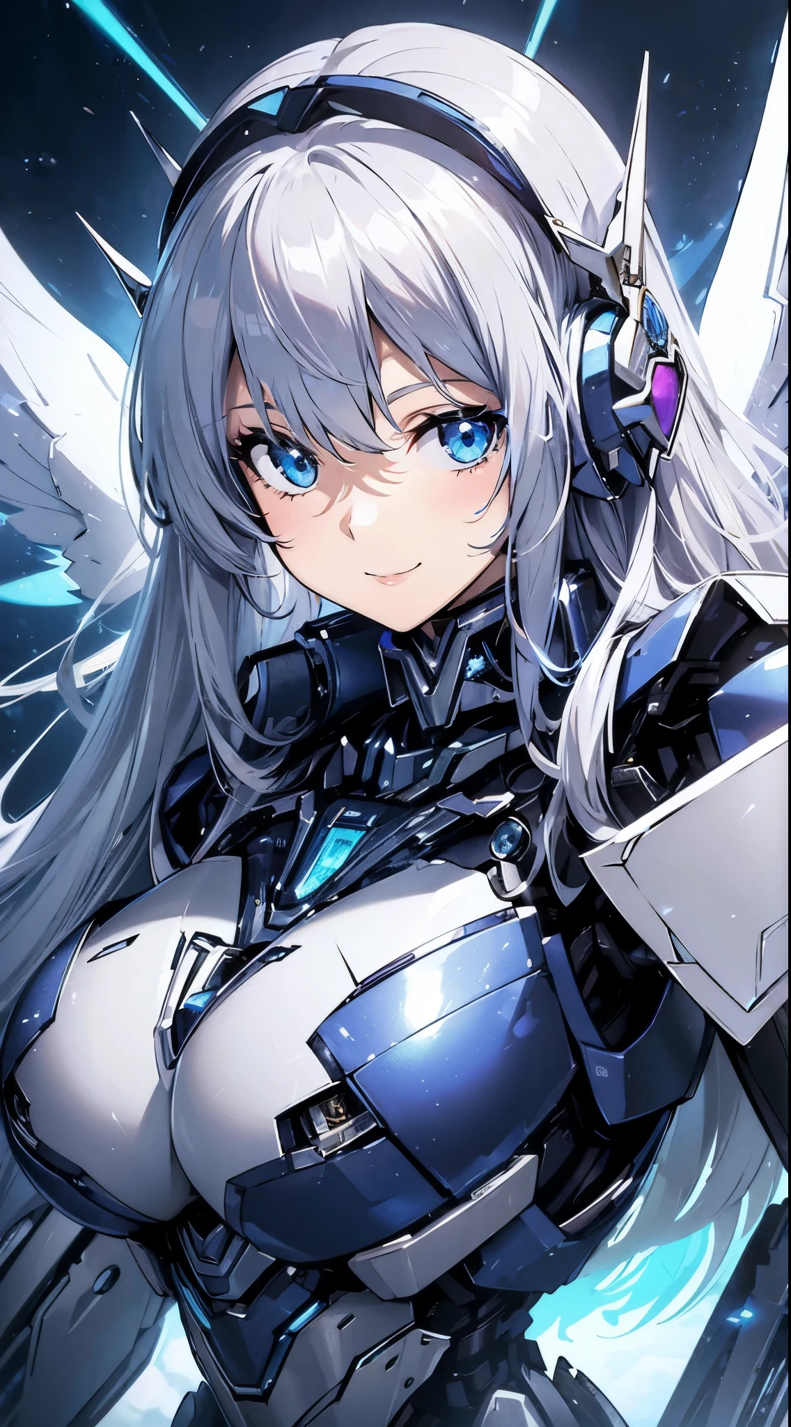 Blue shining mechanical eyes、smile