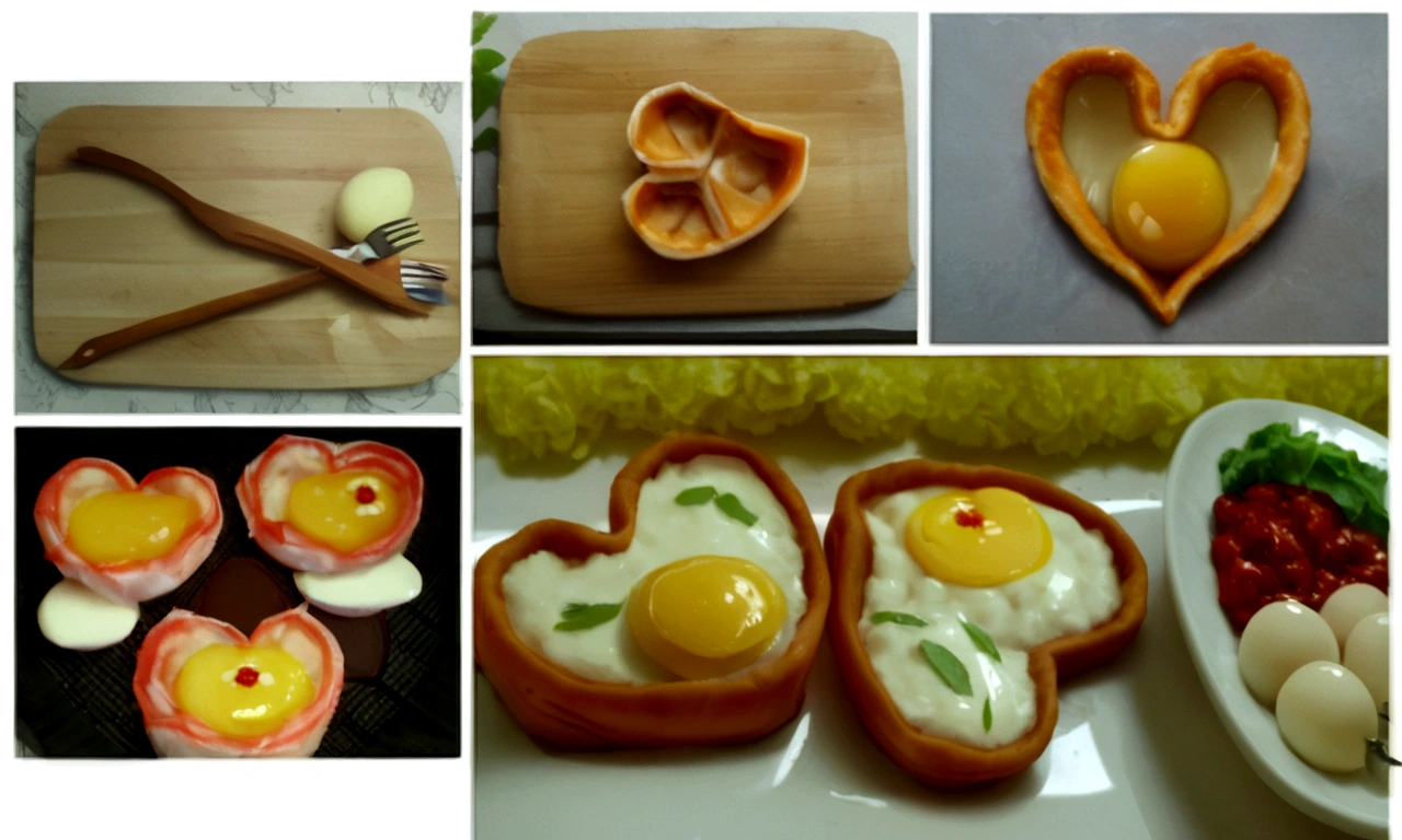 arafed heart shaped eggs in a basket with a fork and spoon, food art, eggs, hearty breakfast, ❤🔥🍄🌪, romantic!!!, mmmmm, super realistic food picture, Imaginative!!, yolk, Imaginative!!! , creative and cool, realistic!!, amazing craftsmanship, very very creative, Delicious, realistic!!!, surreal!!!