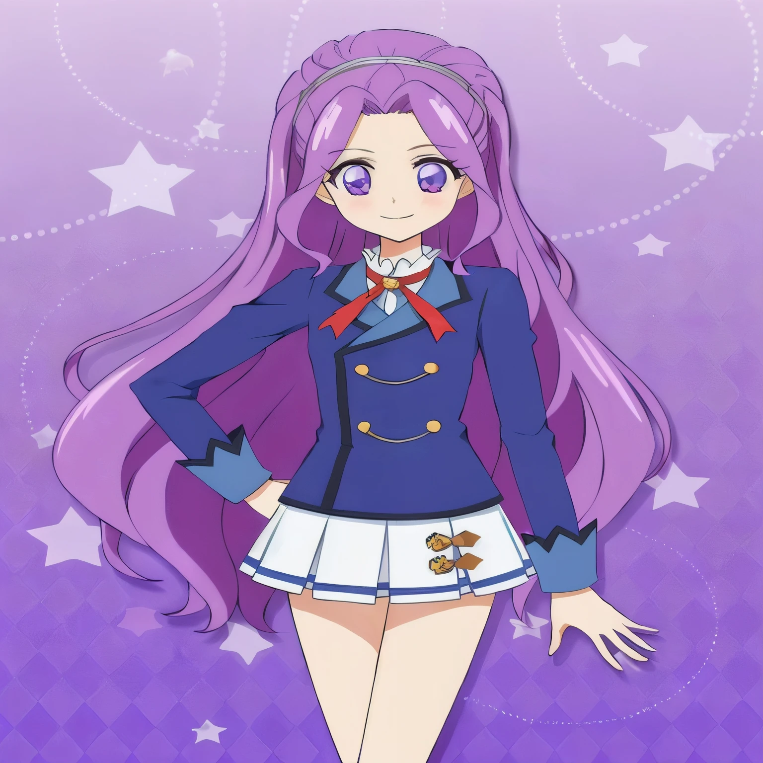 a girl with long purple hair and a blue jacket and white skirt, misato katsuragi, marin kitagawa fanart, magic , she has purple hair, wataru kajika, anime girl named lucy, magical school student uniform, as an anime character, my dress up darling anime, anime visual of a cute girl, anime best girl