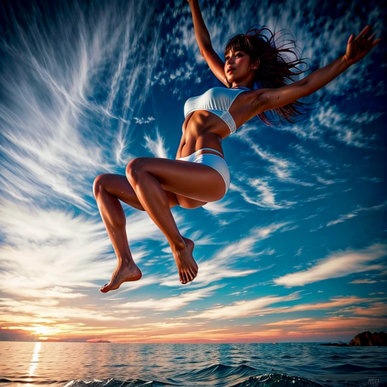 (White and vivid colors, exposed:1.2), (Legwear:-1), (Acutance:0.85), (Upward composition, Thongs:1.2), surfer girls (Flying, Jumping High:1.5), ((face variations)), { Navel | pretty Ass || Thongs | Delicate lace knitted wear | (morning glowing) }, { Oiled pearl skin with tanlines | Childish | Overflowing | Biomechanical HUGE and HEAVY boob } . BREAK (portrayed in the best quality and high resolution, ultra-detailed, realistic and (photorealistic:1.37) with a touch of rawness). { Volumetric (back lighting) | concept art | enhancing the overall visual impact }. { Whole Body proportions and all limbs are anatomically accurate | ((Gigantic Overflowing sideboob:1.25)) | (:d) | (Different types of hair colors) } . Colorful Sky background with Sunrising (Above splashing big wave)