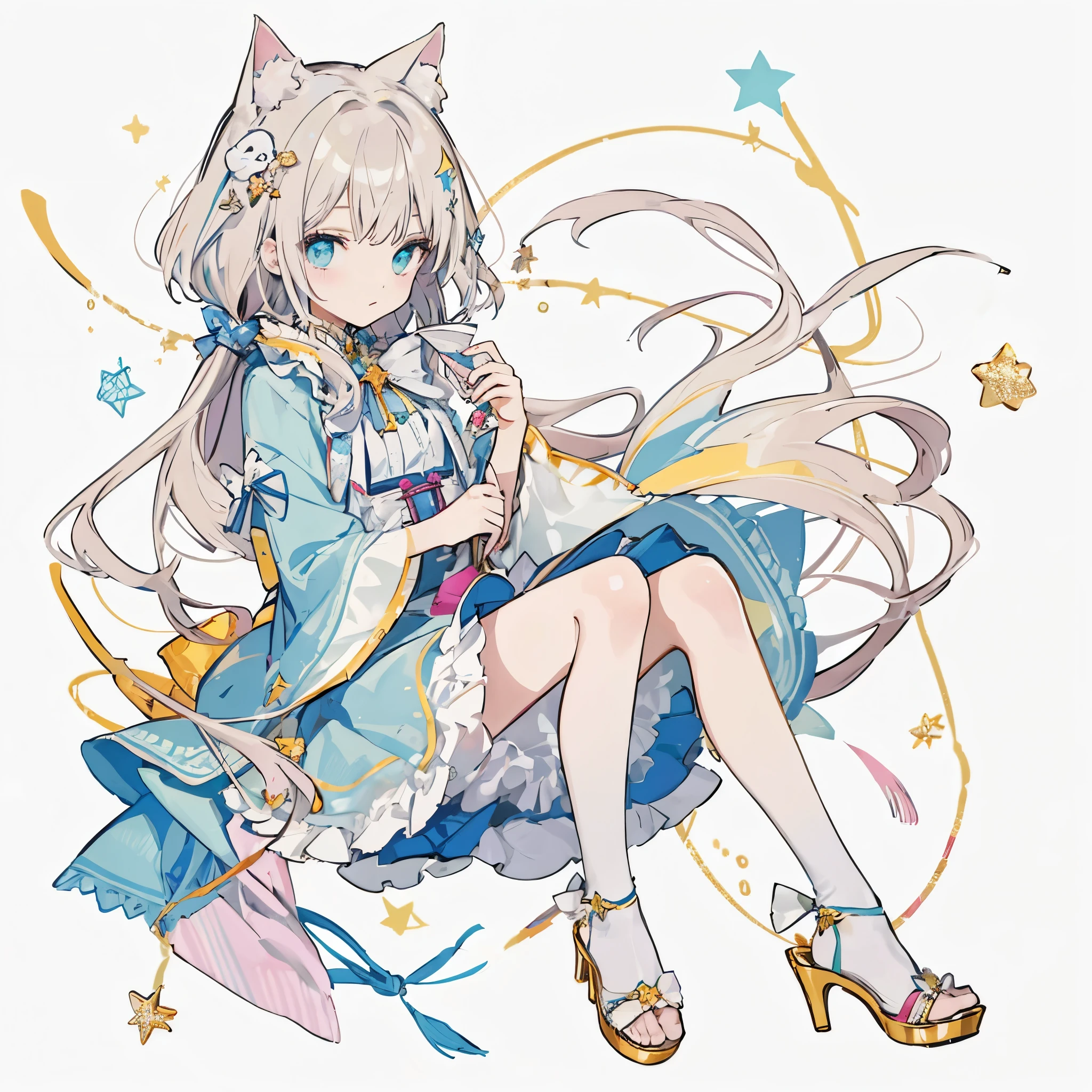 Moon Cat Girl、Star hair ornament、Magical decorative heels、Frilled Skirt、Ruffled ribbon