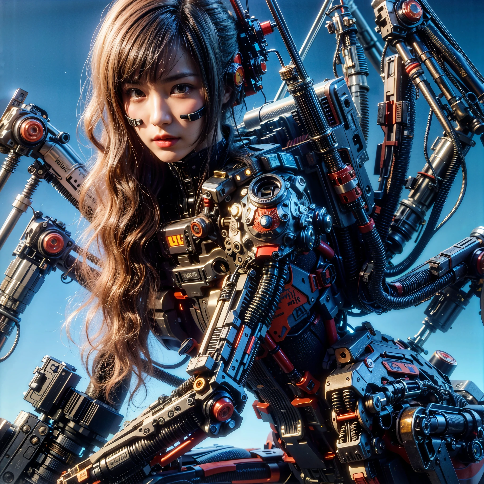 ultra high res,8k,(Photorealsitic:1.4), (beast-like animal wear:1.2), designed by Hajime Katoki,heavy weapons,vivid textures,animal legs, gradation hair, japanese female soldier,(ultra beautiful face),((super realistic all textures)), ((super intricate all details)), full body shot, ultra sharp photo result, Acrylic Clear Cover, Hydraulic cylinder, style, taken with Fuji film X-T30+Nokton. HDR10,Minimum of 4 pieces created