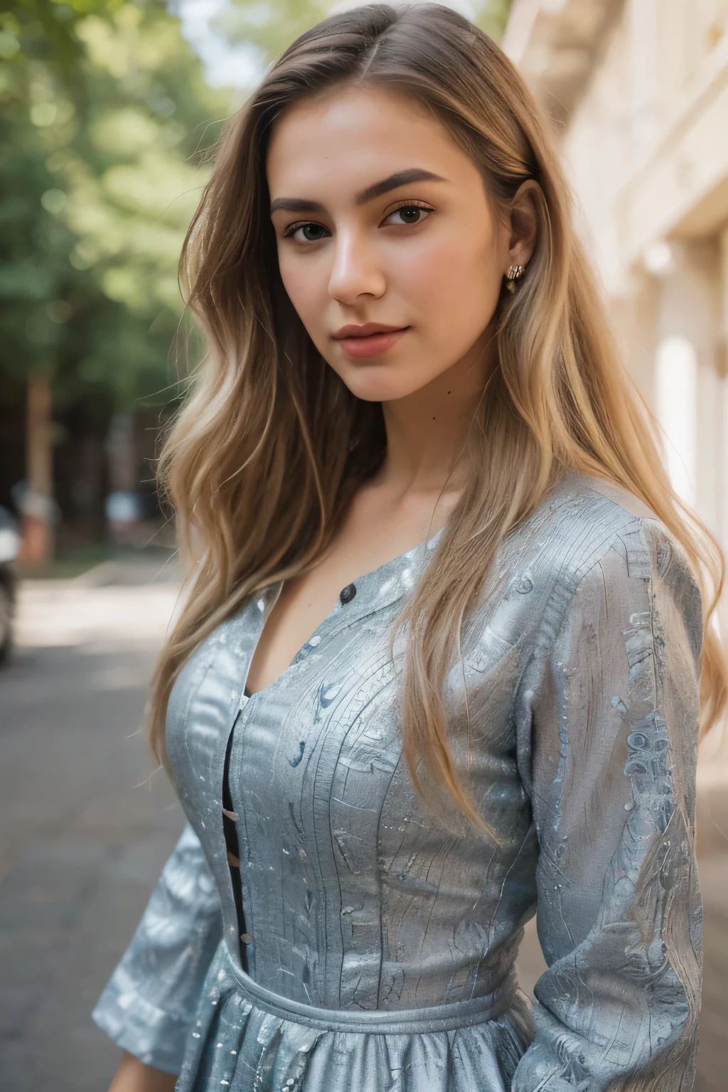 a beautiful young woman, 19 years old, blonde wavy hair, gray eyes, dark eyebrows, walking down a small town street in the pacific northwest, wearing expensive summer clothing, (best quality,4k,8k,highres,masterpiece:1.2),ultra-detailed,(realistic,photorealistic,photo-realistic:1.37),HDR,UHD,studio lighting,ultra-fine painting,sharp focus,physically-based rendering,extreme detail description,professional,vivid colors,bokeh,detailed facial features,detailed eyes,detailed lips,detailed nose,detailed skin,elegant,haughty expression,fashionable outfit,summer dress,high heels,luxurious,arrogant,obnoxious,rich,snobbish