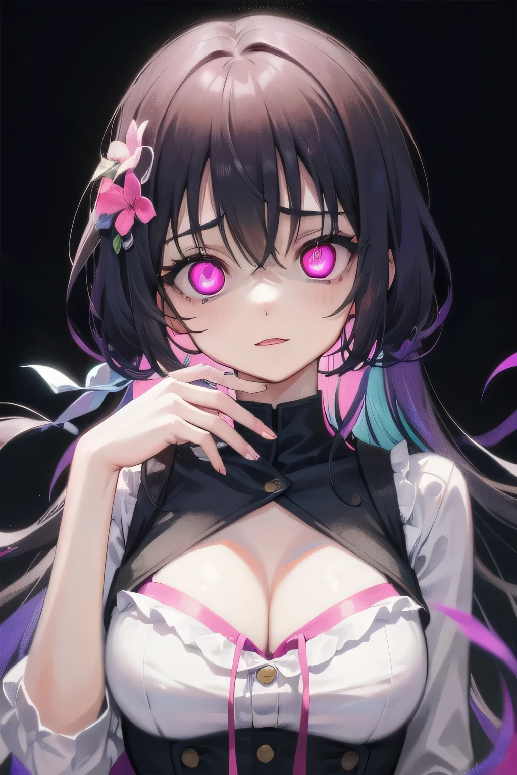 (highest quality:1.4), (High resolution:1.2), Sharp contours, Long Hair, highest quality, masterpiece,Glasses,Voice of the Heart,yandere,Browsing Caution,nude,facial,Excessive ,Chest to chest,Ecstasy,saliva,blush,Heterochromia iridis,Colorful Hair,Dynamic configuration,