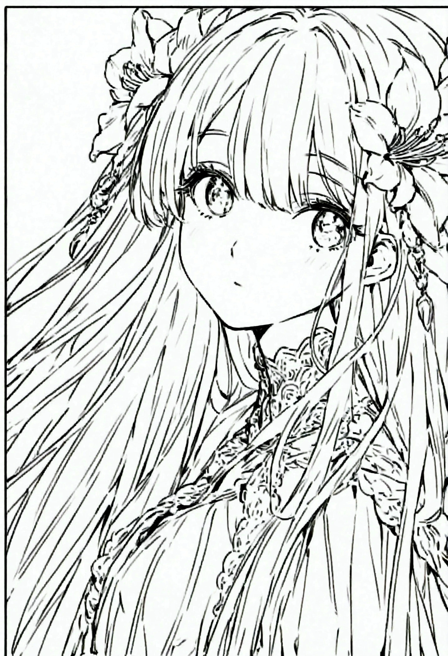 Lilium 'Casa Blanca'、Line art、White background、、Thick black line、simple