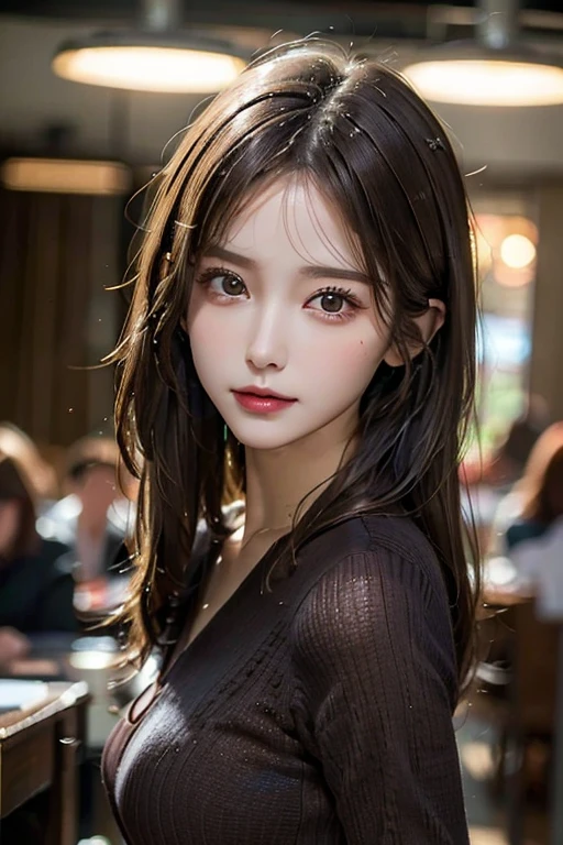((highest quality)), ((masterpiece)), (detailed), One girl, sexy,Real,4K quality,knit,Dark brown hair,slender,Detailed face,Beauty,(whole body),Office lady suit,