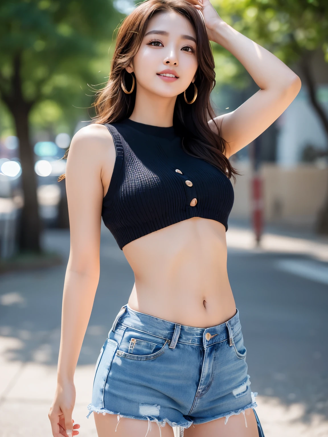 8k, Tabletop, Raw photo, highest quality, Realistic, Wallpapers with extreme details CG Unity 8k, Depth of written boundary, Cinematic Light, Lens flare, Ray Tracing, (Very beautiful face, Beautiful Lips, Beautiful Eyes), Exquisitely detailed face, ((Ultra-detailed Skins)) One Girl, (Korean model Kim Da-eun, Dhoni), (Korean model Kim Da-eun, Dhoni), (Korean model Kim Da-eun, Dhoni), (Korean model Kim Da-eun, Dhoni), (Korean model Kim Da-eun, Dhoni),1 girl, (Very lean muscular body:1.3), ((Looking up at the viewer)),(Big smile:1.3), (Blurred Background), Faint Light), (No people in the background.:1.3), Beautiful earrings, Clear Eyes, Front shot, (Pale-skinned), (Big eyes), (Big eyes) (Big eyes), (Big eyes), (Big eyes), Look forward, (Full Body Shot), (Light Brown Hair), Open the navel............, (Looking up at the viewer:1.3), Very slim, Narrow waist, Small hips, , Narrow waist, Small hips, Narrow waist, Small hips, Narrow waist, Small hips, ((wide Opening the Abdomen))、((Opening the Abdomen))、((wide Open belly button))、((Open belly button))、((Bare Belly))、((Mid-length sweater))、((Super low-rise、Denim mini skirt))、 ((Umbilical cord prolapse))、((Small hips))、((Full body description))、((Small hips))、(boots)、((Super low-rise))、((Denim tanding))、)
information