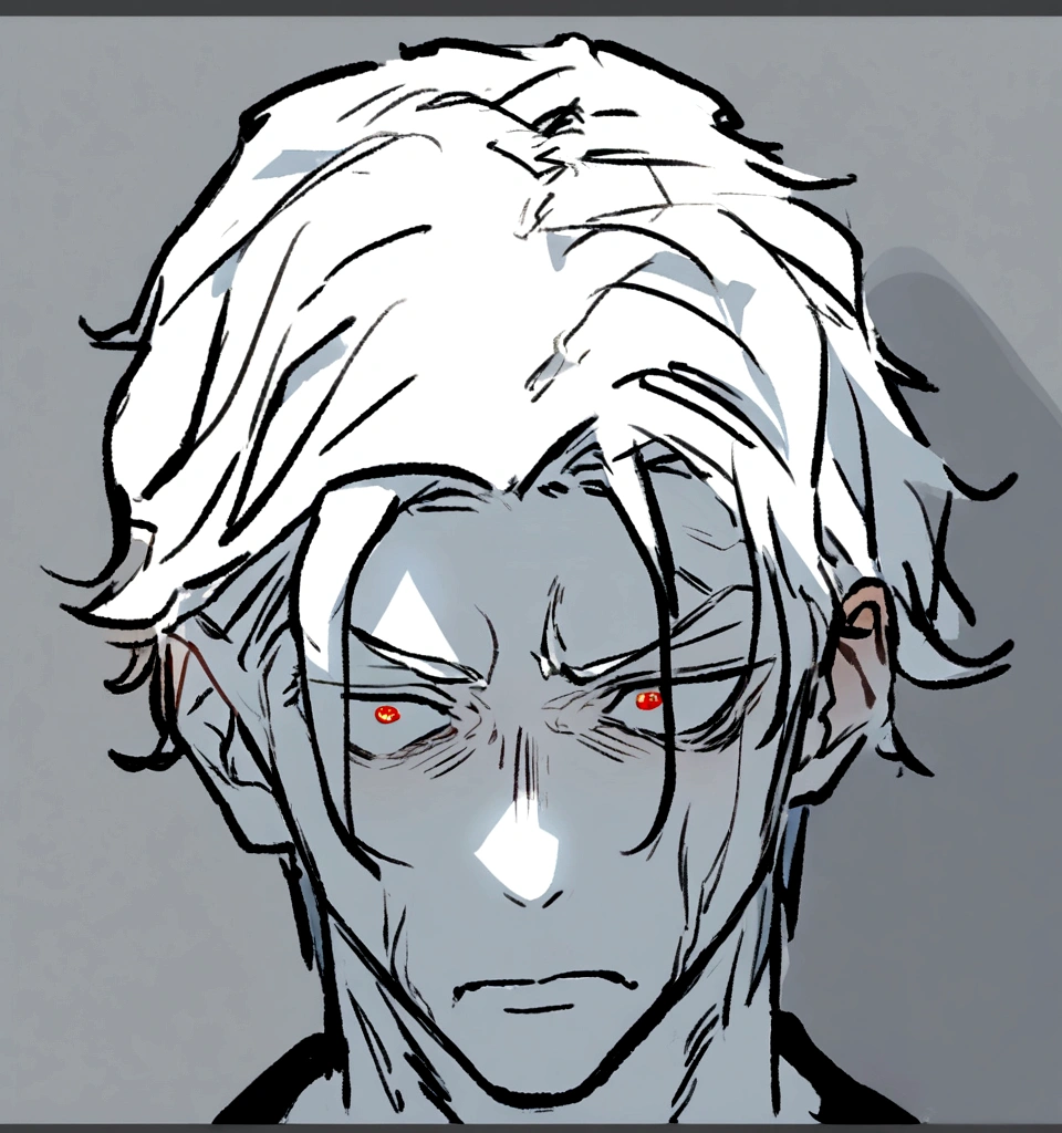 score_9, score_8_up, score_7_up, score_6_up, score_5_up, score_4_up,   wh33z13,  1 men, grey-eyed, White hair, long hair,huge scar on left eye, burn, julho1ch3,