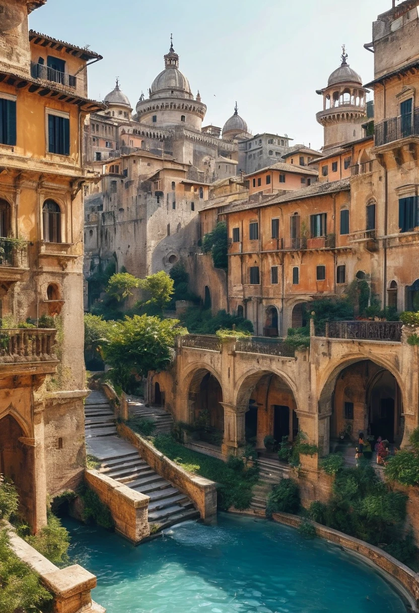 show the metropolitan grandeur and arrogance of Rome, the knightly traditions of Europe (the designers left the traditional European medieval style to the castles and fortifications), the aestheticism and luxury of the free Italian cities - and at the same time the overcrowding, overpopulation and exoticism of India.