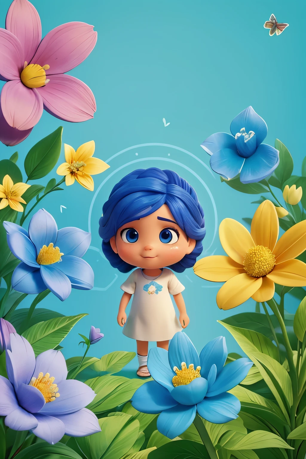 crie uma capa para um livro de um jardim florido com 4 fadas uma azul uma rosa uma verda e uma amarela com pequenos brilho para um livro ADICIONE UMAS FADINHAS