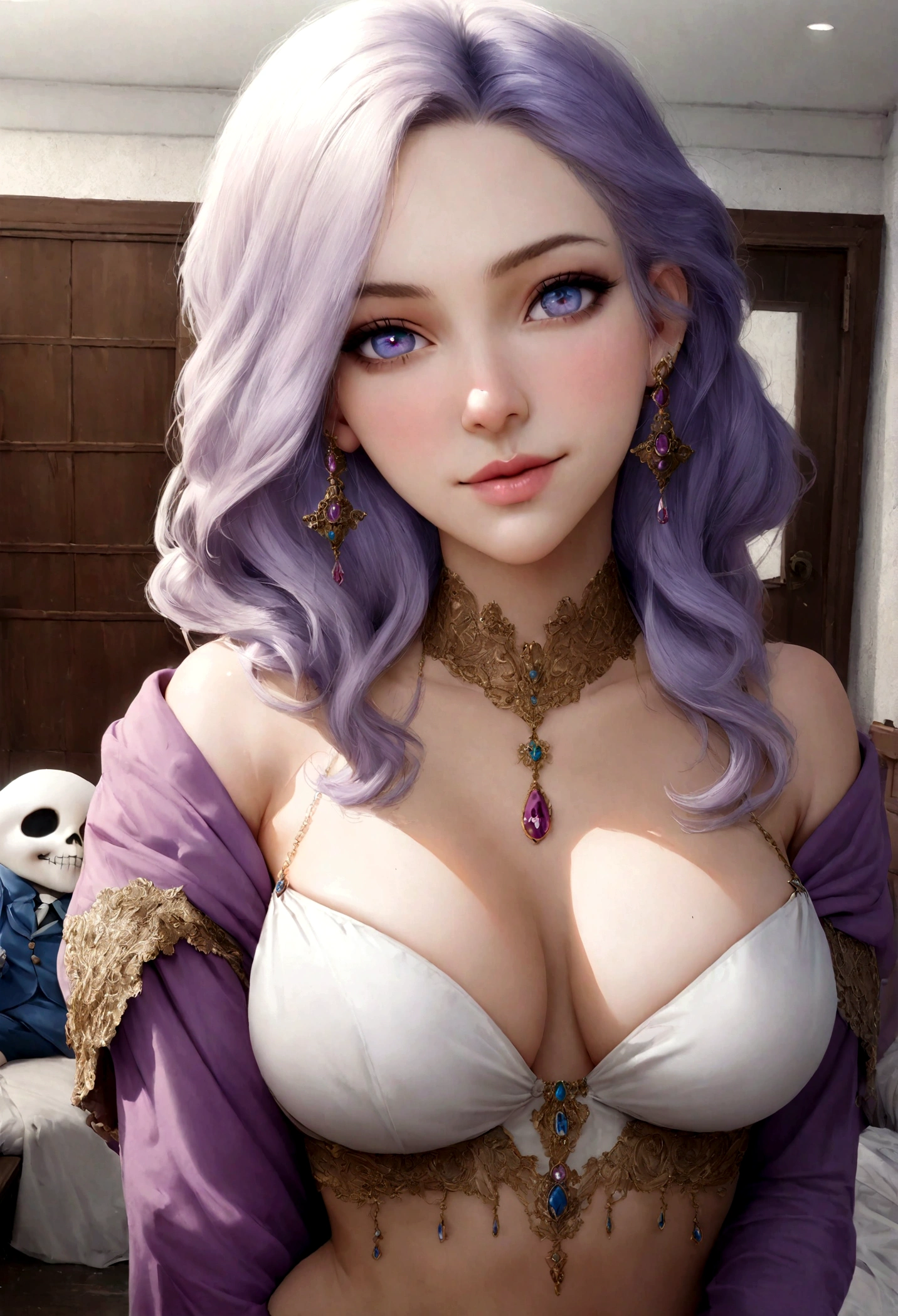 arafed femme pleinement , fille sexy aux yeux bleus, ultra realistic, Meticulously detailed, Portrait de Sophie Mudd, cheveux blonds et grands yeux, selfie d'une jeune femme, Yeux de chambre, violette myers, sans maquillage, maquillage naturel, regarder directement la caméra, visage avec artgram, maquillage subtil, superbe photo de tout le corps à genoux sur le lit, dans la chambre, Medium to large bust, entrain de faire du tennis