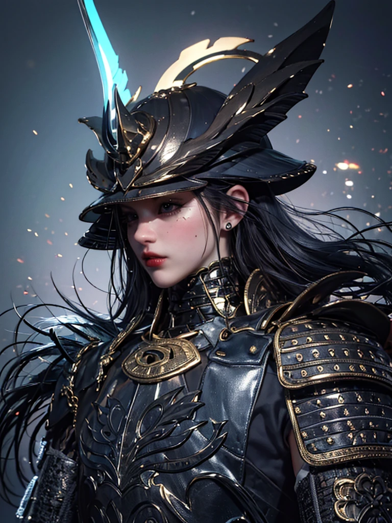 (masterpiece:1.2), (best quality:1.3),Ancient、Shogun、long beard and long hair、blue unicorn armor、dragon shaped helmet、Ink Wash Style,1 person,(surrealist), (illustration), (high resolution), (8K), (very detailed), (best illustration), (beautiful detailed eyes), (best quality), (very detailed), (masterpiece),