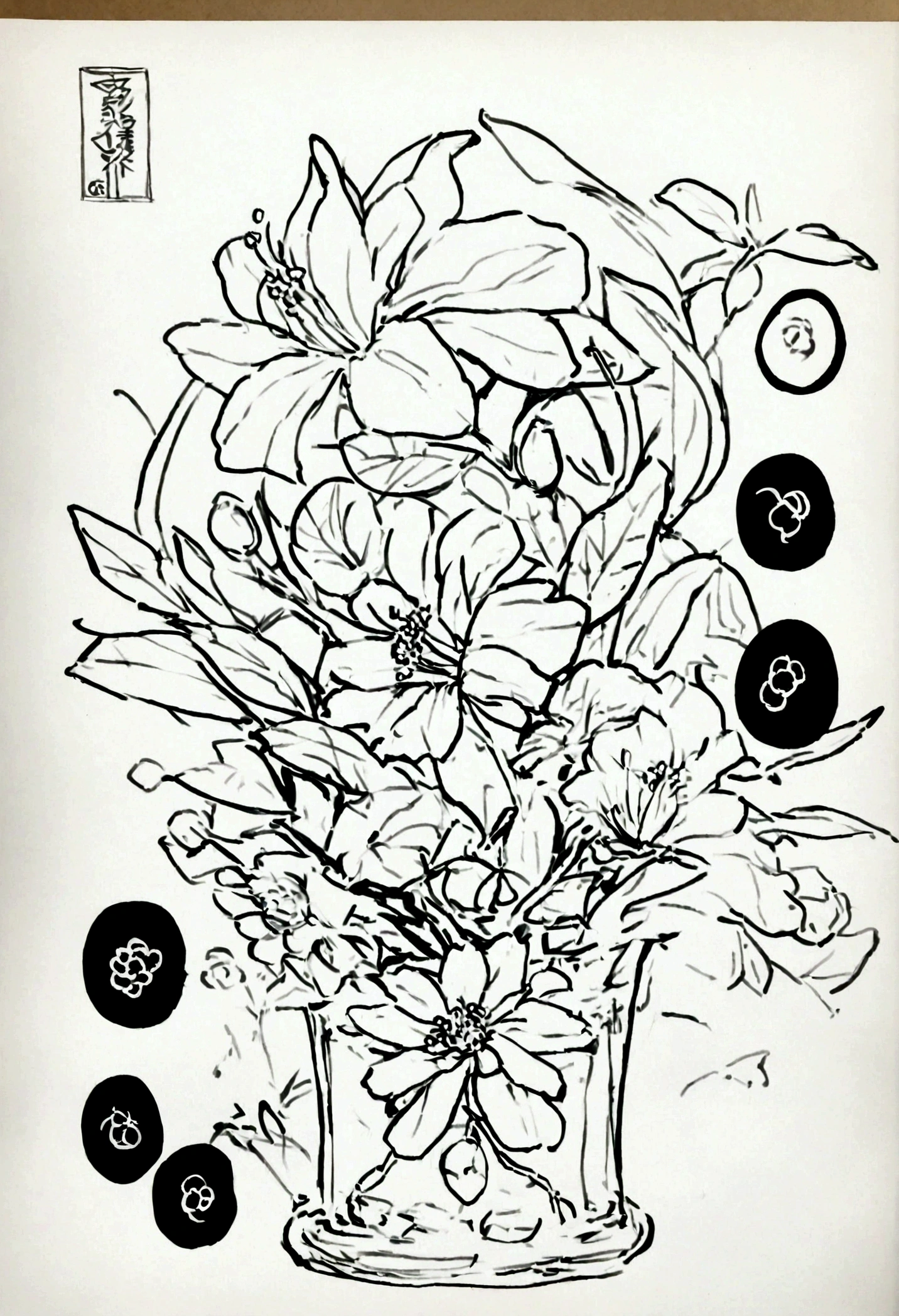 Line art、White background、Casablanca flower sketch、Thick black line、simple、logo