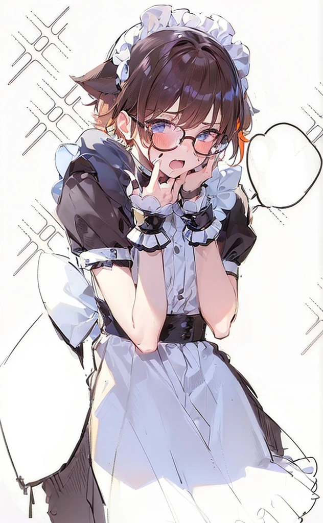 (((Boy with cat ears))), 8k, ((best quality)), 8 yease old, very cute, orange hair, ((very blush)), Wear glasses