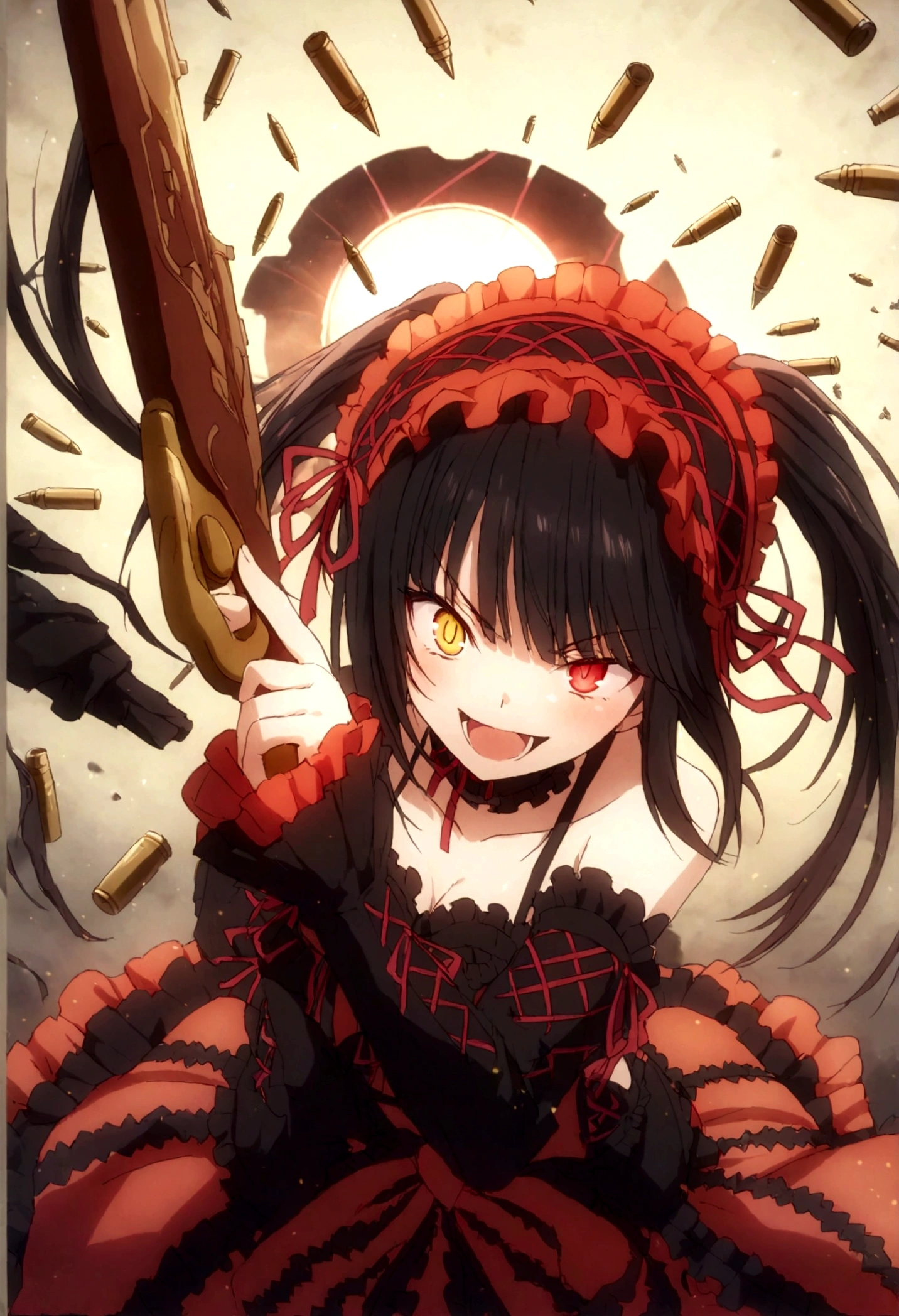 crazy, devil eyes, Tokisaki Kurumi, holding guns, bullets