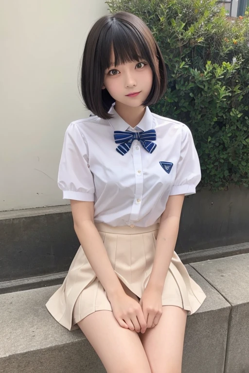 Cute Girls､high school girl､uniform､Bob Hair Mini Skirt､See-through､sit