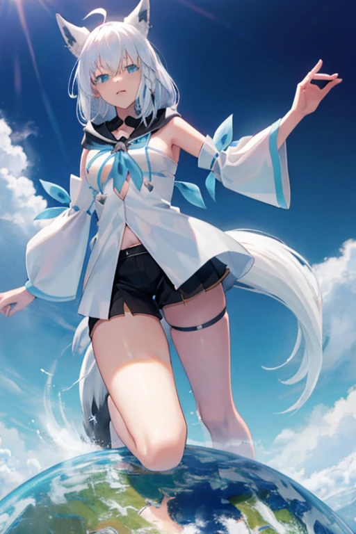 illustration, masterpiece, best quality, 1girl, fox ears, soft silver pastel brown hair, two tails, high twin tails, black ribbons with gold edges, yellow eyes, star hair ornament, star \(symbol\), low twintails, halo, bangs, bikini White, erotic, smile, sparkle, full body, firm pose, T pose, (((transparent white blouse))), short skirt, (((no panties))), uncensored, barefoot, white bed, the girl's height is 1.40 meters , slim body, thin waist, thin hips, white background, (((perfect hands))), (((perfect feet))), (((Perfect fingers))), wallpaper