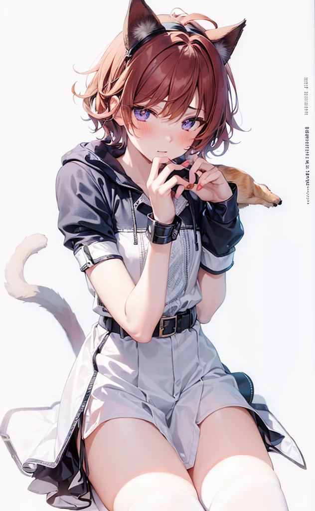 (((Boy with cat ears))), 8k, ((best quality)), 7 yease old, very cute, orange hair, (((very blush))), Wear glasses,