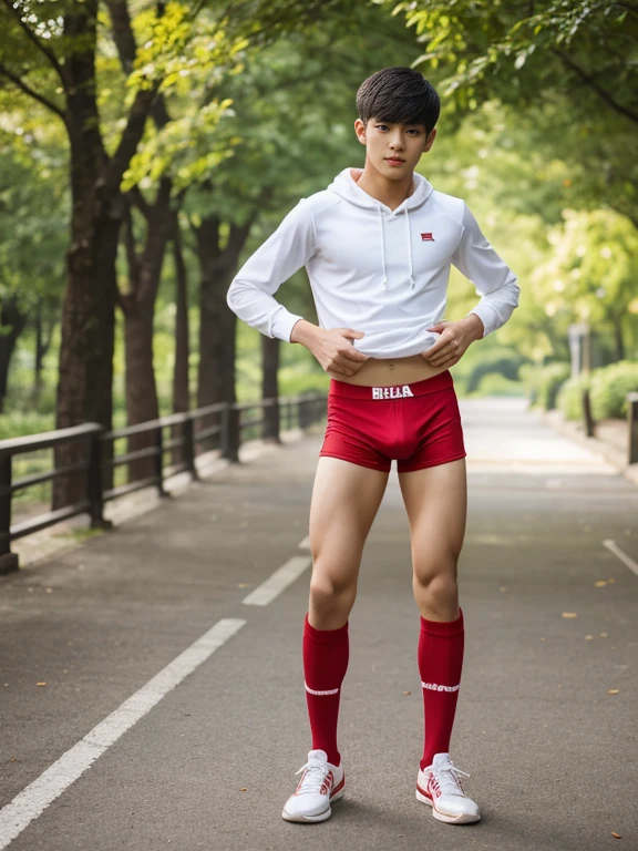 teenagers , young , light-skin , wearing an dark red sexy underwear, tmasterpiece,k hd,the feet,Transparent sports vest,semi transparent,black long socks,The barefoot , red colour , handsome and cute , extreme cute boy , white skin , dark red underwear boxers shorts , extremely tall and cute boy ,oppa model , handsome model , full body , dark red boxers underwears short shorts , black socks , white light-skin , Chinese model , young boy , white skin , handsome and extremely cute , red boxers underwear shorts , long black socks , handsome model , at the park , jogging , model oppa , long legs , jogging , running , high knee black socks ,black long socks , stand up , extremely tall , extremely high , red underwears , red sports underwear , long black socks , clean and white legs , Chinese model , extremely long legs , looking at the camera , clean and white thigh , heavy bulge , kid face , baby face , wearing jacket , red underwears boxers , light and white skin , Chinese model , strike a pose , sexy pose , flexing pose , show off his handsome pose , size different , height different , tallest boy in the world , height comparison with other boy