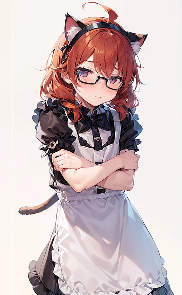 (((Boy with cat ears))), 8k, ((best quality)), 7 yease old, very cute, orange hair, (((very blush))), Wear glasses,