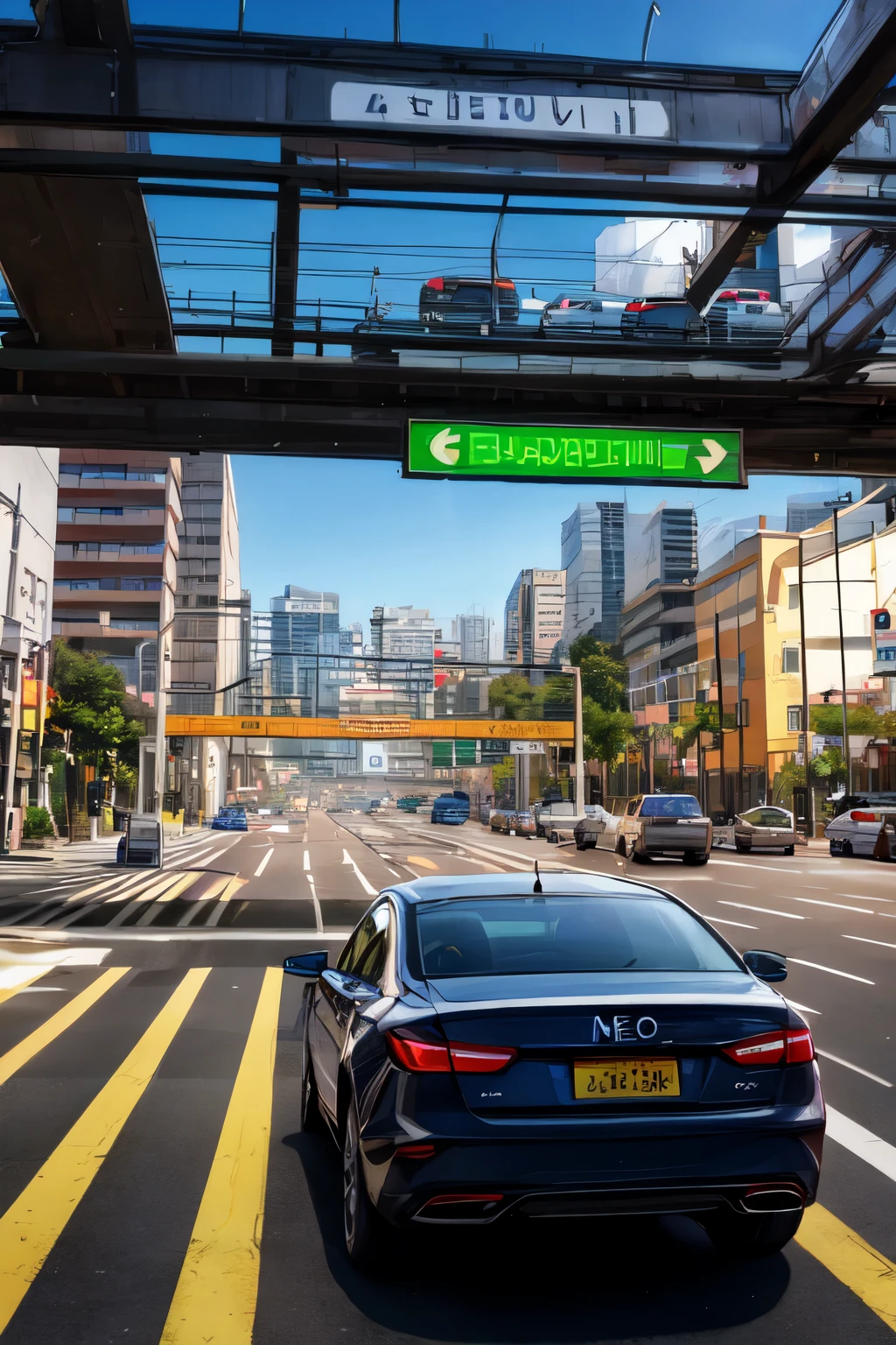 ((mejor calidad)), ((obra maestra)), (detallado), trafico de movilidad urbano, futurista, at a congested road intersection