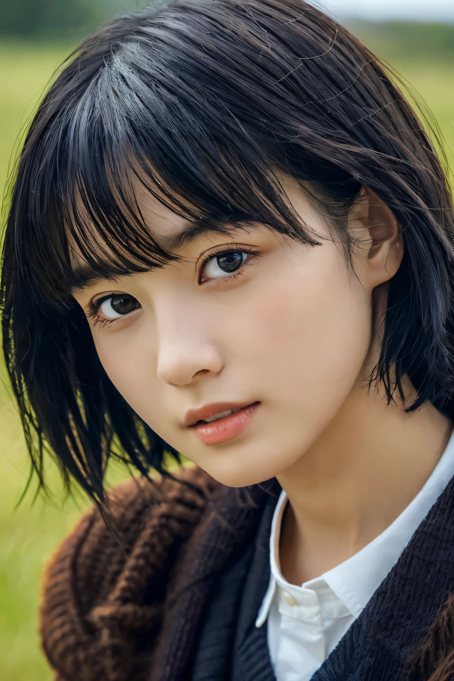 , Blown by the long wind [Blue-black:.3] hair,View Viewer, (Tabletop:1.3), (8k, Realistic, RAW Photos, highest quality: 1.4), Japanese, (One Girl), Beautiful Face, (Realistic Face), (Black hair, Short hair:1.3), Beautiful hairstyle, Realistic eyes, Beautiful fine details, (Realistic Skin), Beautiful Skin, Charm, 超A high resolution, Surreal, Very detailed, Golden Ratio,