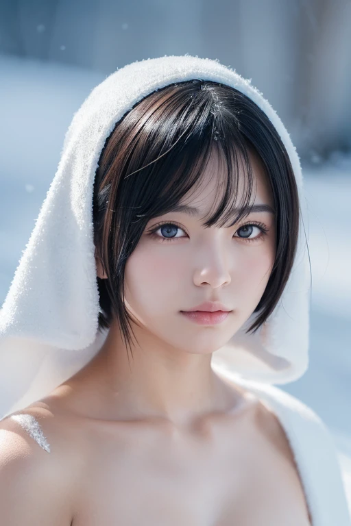 (High resolution:1.3), (16k, Photorealistic, Raw photo, Best image quality: 1.4), Japanese, (One Girl), Beautiful Face, (A vivid face), (Black-haired、short hair:1.3), Beautiful Hairstyles, Realistic eyes, Beautifully detailed eyes, (Realistic Skin), Beautiful skins, attractive, 超A high resolution, Surreal, High detail, Golden Ratio, Highly detailed cute girl,(20-year-old), ((Completely naked)), (Cold:1.9)