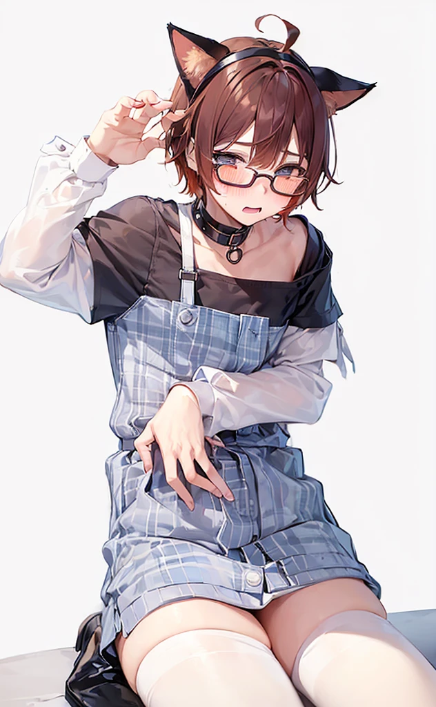 (((Boy with cat ears))), 8k, ((best quality)), 7 yease old, very cute, orange hair, (((very blush))), Wear glasses, 