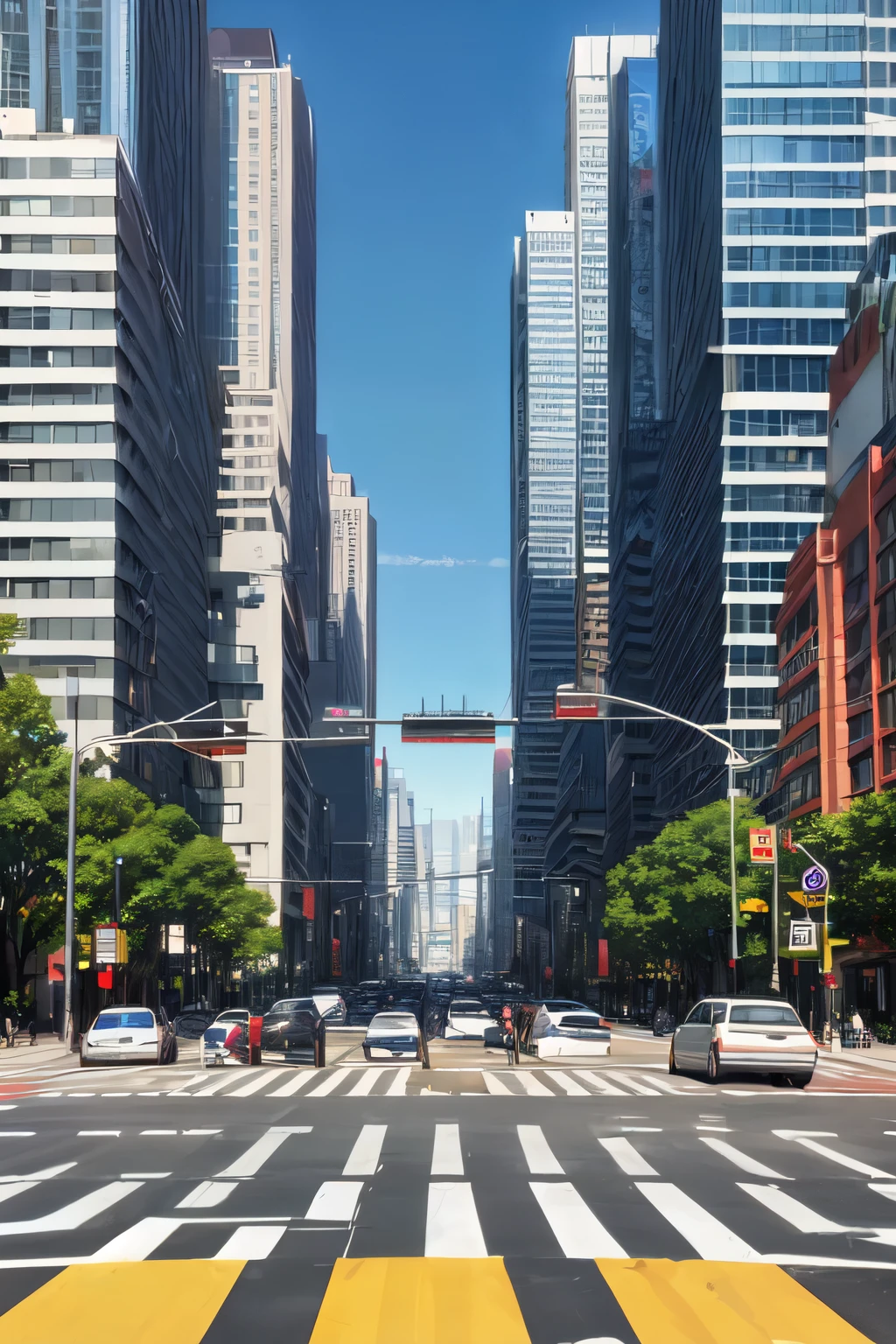 ((mejor calidad)), ((obra maestra)), (detallado), urban mobility traffic, futurista, at a traffic intersection congested with public transportation vehicles and pedestrians crossing the street

