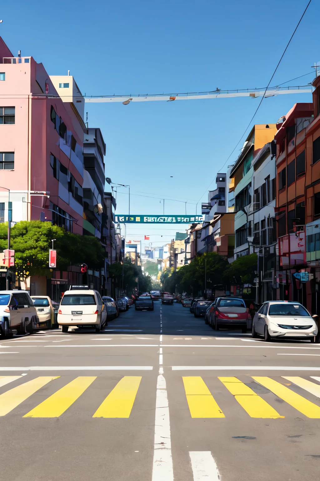 ((mejor calidad)), ((obra maestra)), (detallado), urban mobility traffic, at a congested road intersection with public transportation vehicles and pedestrians crossing the street in Bolivia

