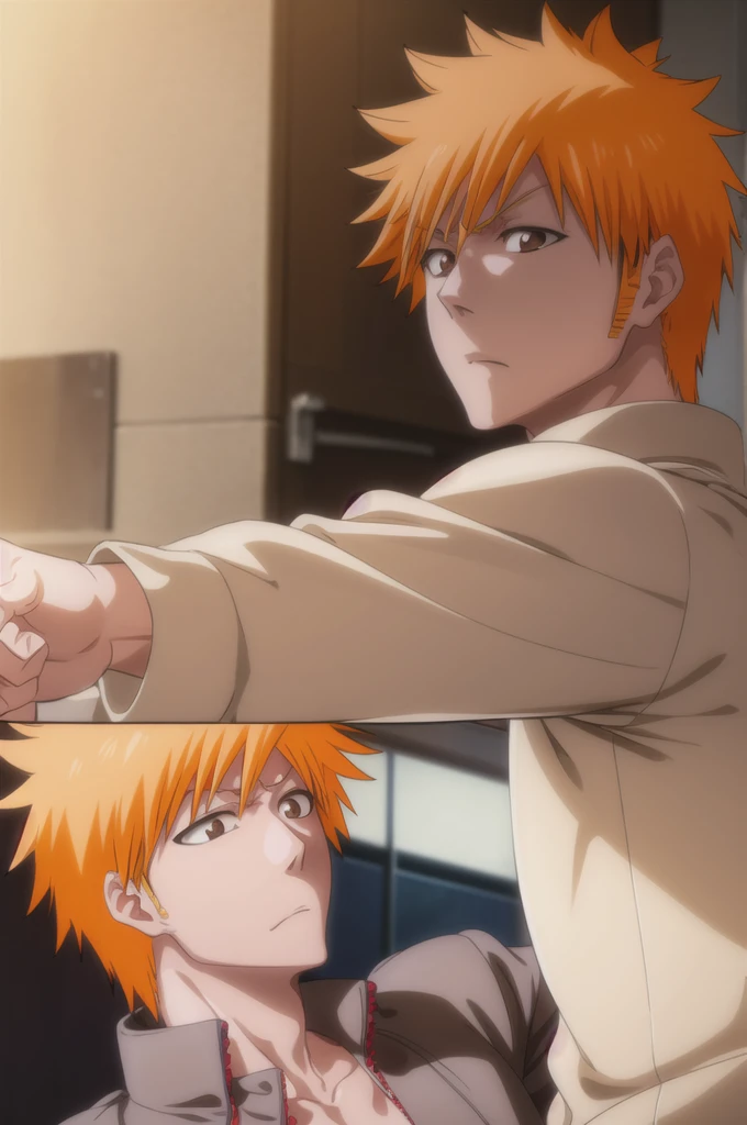 ichigokurosaki, ichigo kurosaki, short hair, Orange Hair, Spiked Hair, (Brown eyes:1.5),
break shirt, Long sleeve, , Jacket, White shirt, Open clothes, open Jacket, grey Jacket,
break looking at viewer, Upper Body,
break indoors, classroom,
break (masterpiece:1.2), highest quality, High resolution, unity 8k wallpaper, (figure:0.8), (Beautiful fine details:1.6), Highly detailed face, Perfect lighting, Highly detailed CG, (Perfect hands, Perfect Anatomy),