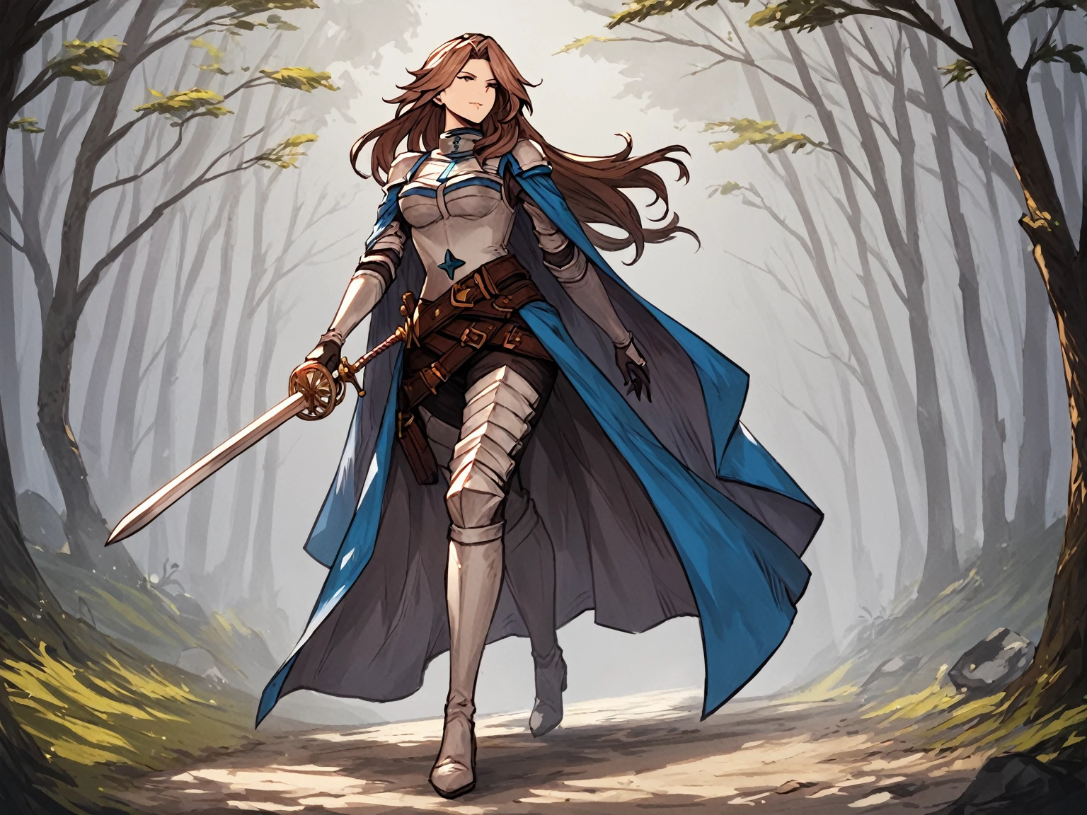 score_9, score_8_up, score_7_up, score_6_up, score_5_up, score_4_up, rating_explicit,
BREAK
1girl, katalina \(granblue fantasy\), brown hair, parted bangs, long hair, brown eyes, adult, mature, looking away,
BREAK
solo, standing, armor, cape, holding sword, walking,
BREAK
forest, cinematic, detailed background, dynamic pose, angled shot, dynamic angle, sunbeam, 