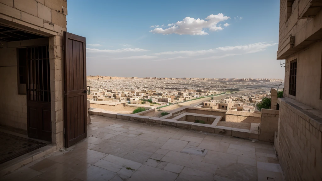 great city of Nineveh, no estilo impressionista de Claud Monte, cores suaves e vivas