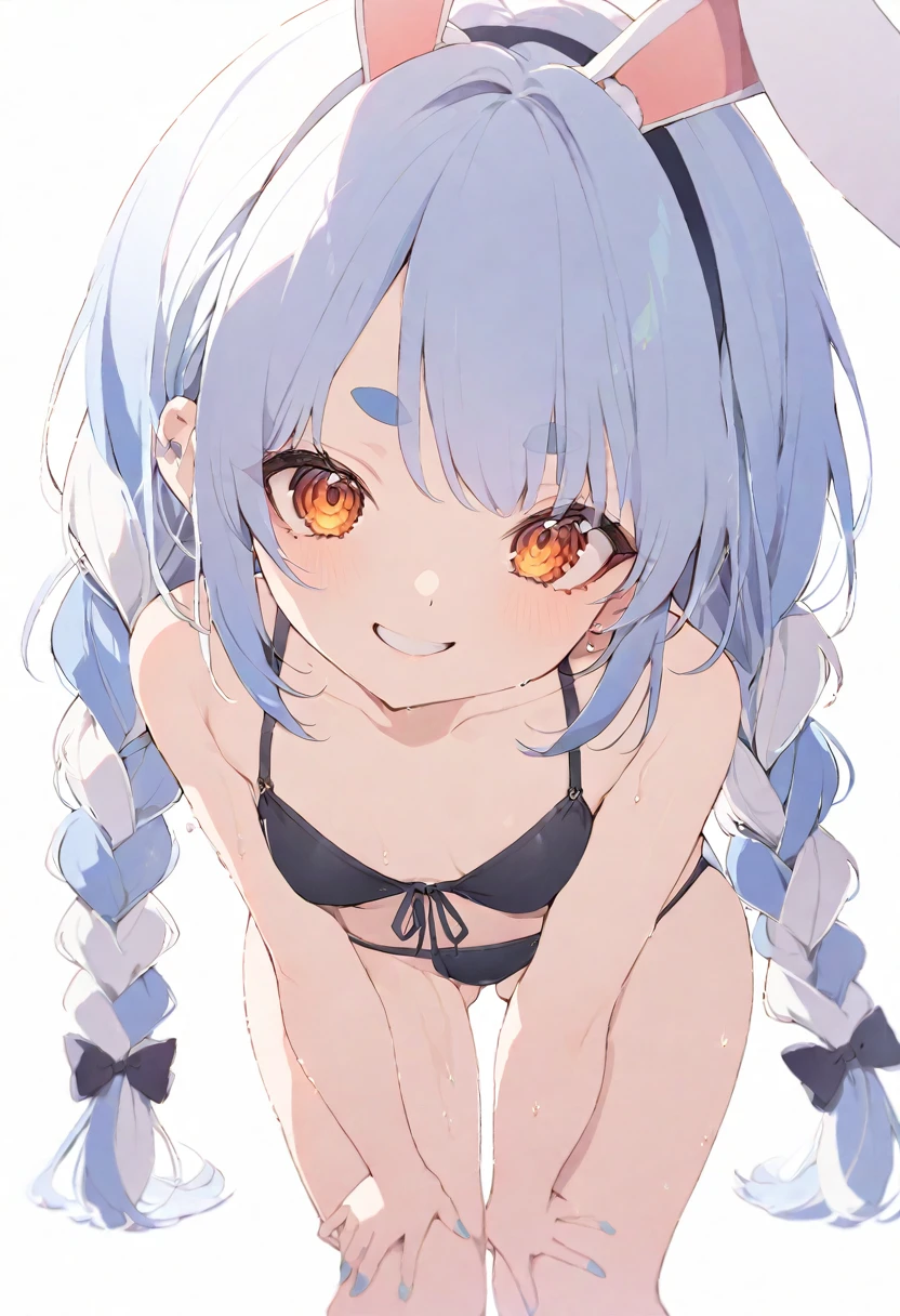 (masterpiece), (best quality), perfect face, beautiful girl, white background background, delicate and beautiful face and eyes, dark intense shadow, 
1 girl, vtuber style, cool girl, hololive, Gawr Gura, bikini, wet body, small chest, cropped shoulders, clavicle, winking, smile, bare feet, chest visible through clothes, ass visible through thighs, (full body), looking at viewer, standing, 