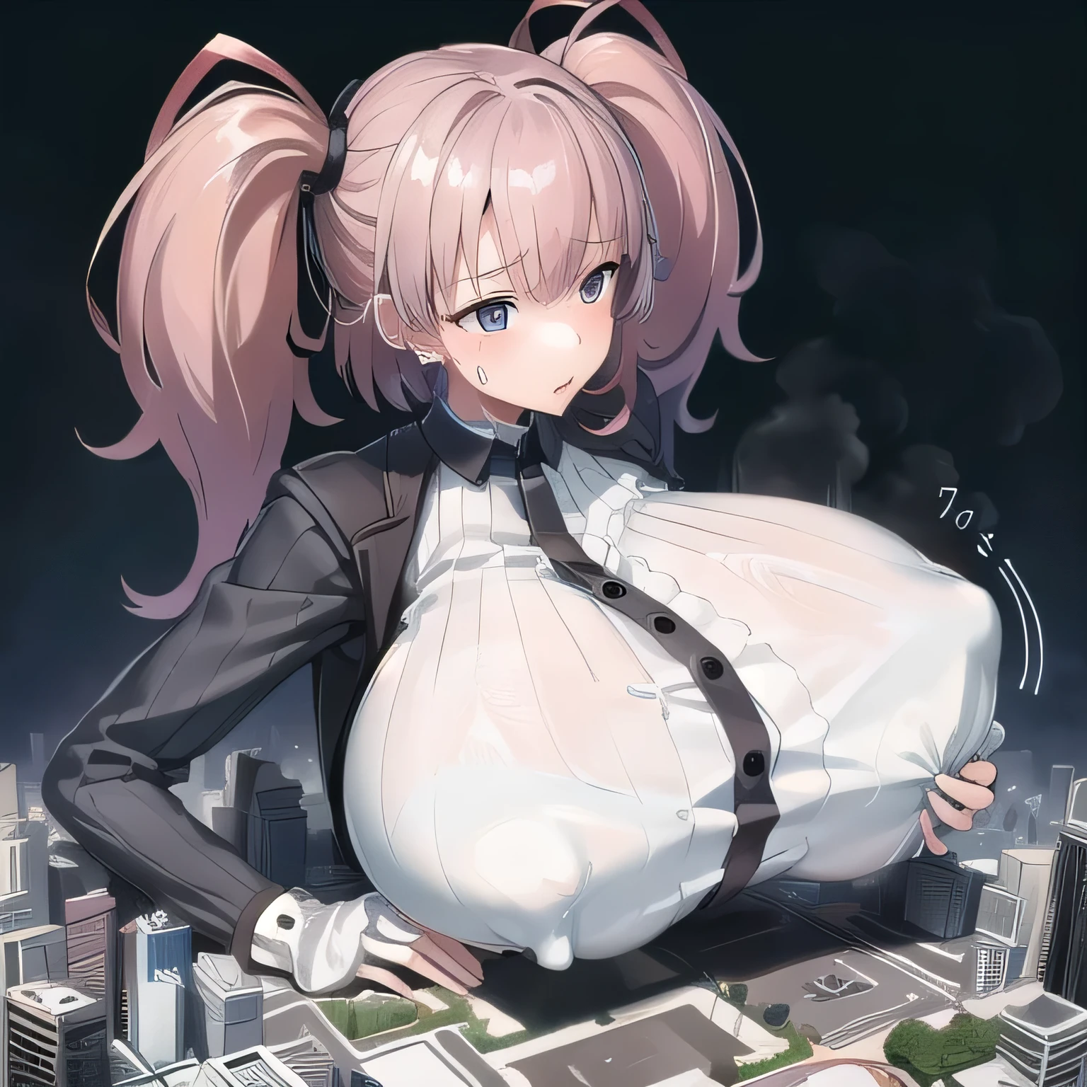 giantess,A woman bigger than the city, huge breast, Pleasure, Sweat, , Urban Background,atlanta_kantaicollection,fullbody