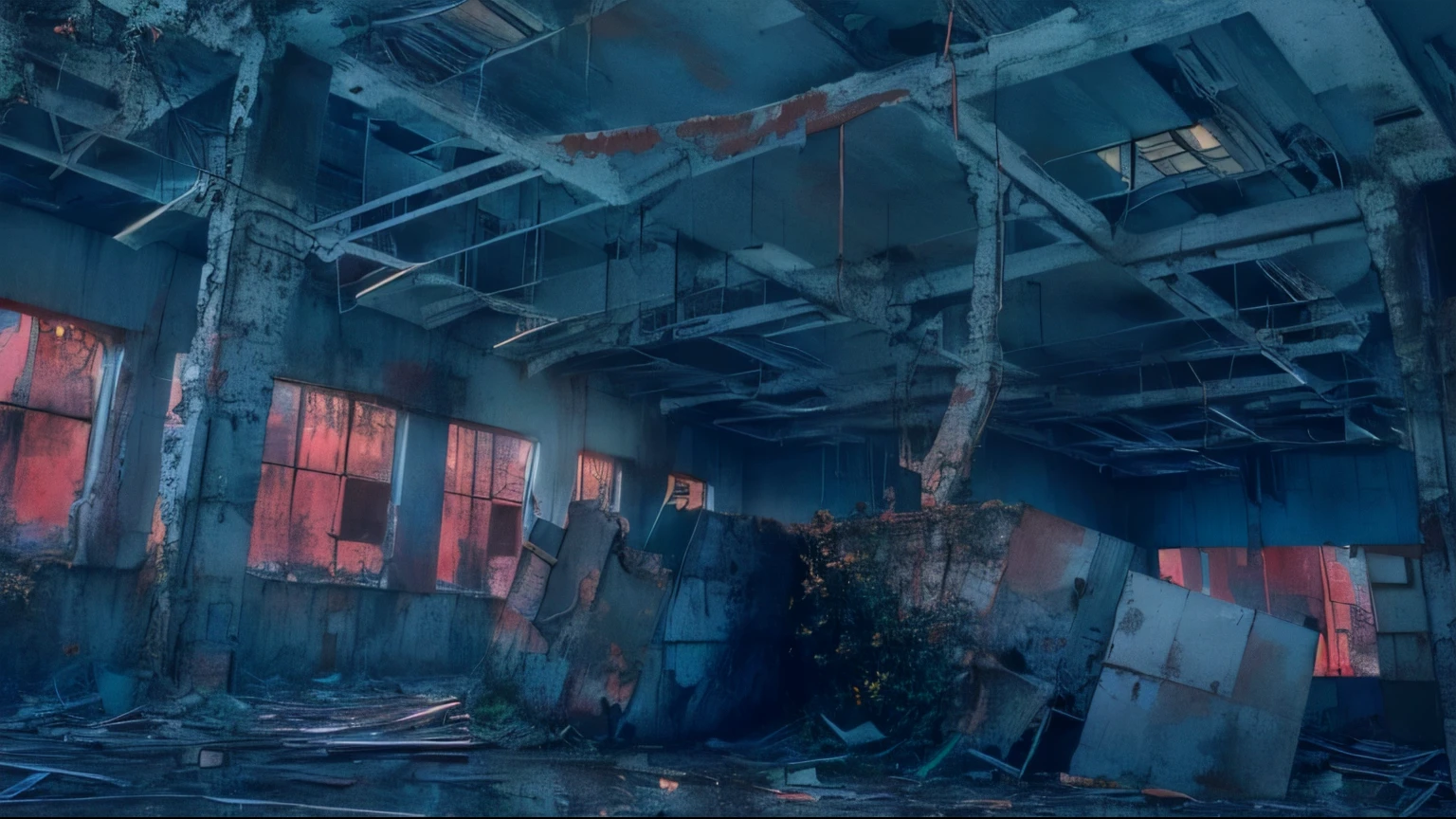 Abandoned factory buildings,Inside an abandoned building,Outdoor red light