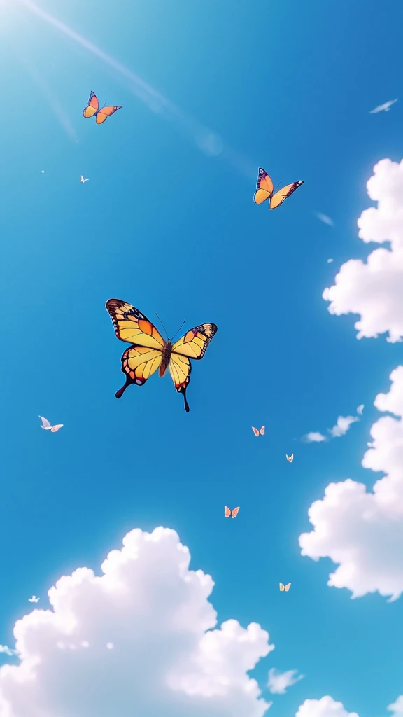 Butterfly flying away: After being healed, the butterfly flies away to the sky.
