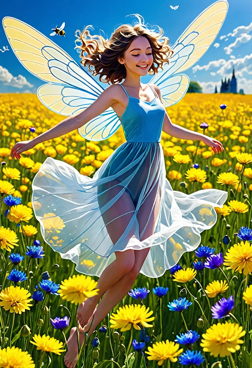 bee:
* body: velvet, jet black, with blue metal shimmer on the back.
* wings: Translucent, as if made from the thinnest parchment paper, with a network of thin veins, flickering in the sun.
* hairs: Thick, Golden, like fluffy halos around a plump belly.
* movement: rapid, but smooth, like a bee dancing over a field, diving into a fragrant whirlwind of flowers.
Field of Flowers:
* A sea of colours: bright yellow dandelions, delicate azure cornflowers, lush raspberry poppies, purple bells - colorful bedspread, going to the horizon.Daughter, Happy birthday! Let every moment be happy, Smiles, joy, rose petals, Excitement bright moments. Like a St. Petersburg white day, Fill your soul with purity! And may it always remain in your heart, forever one love!”