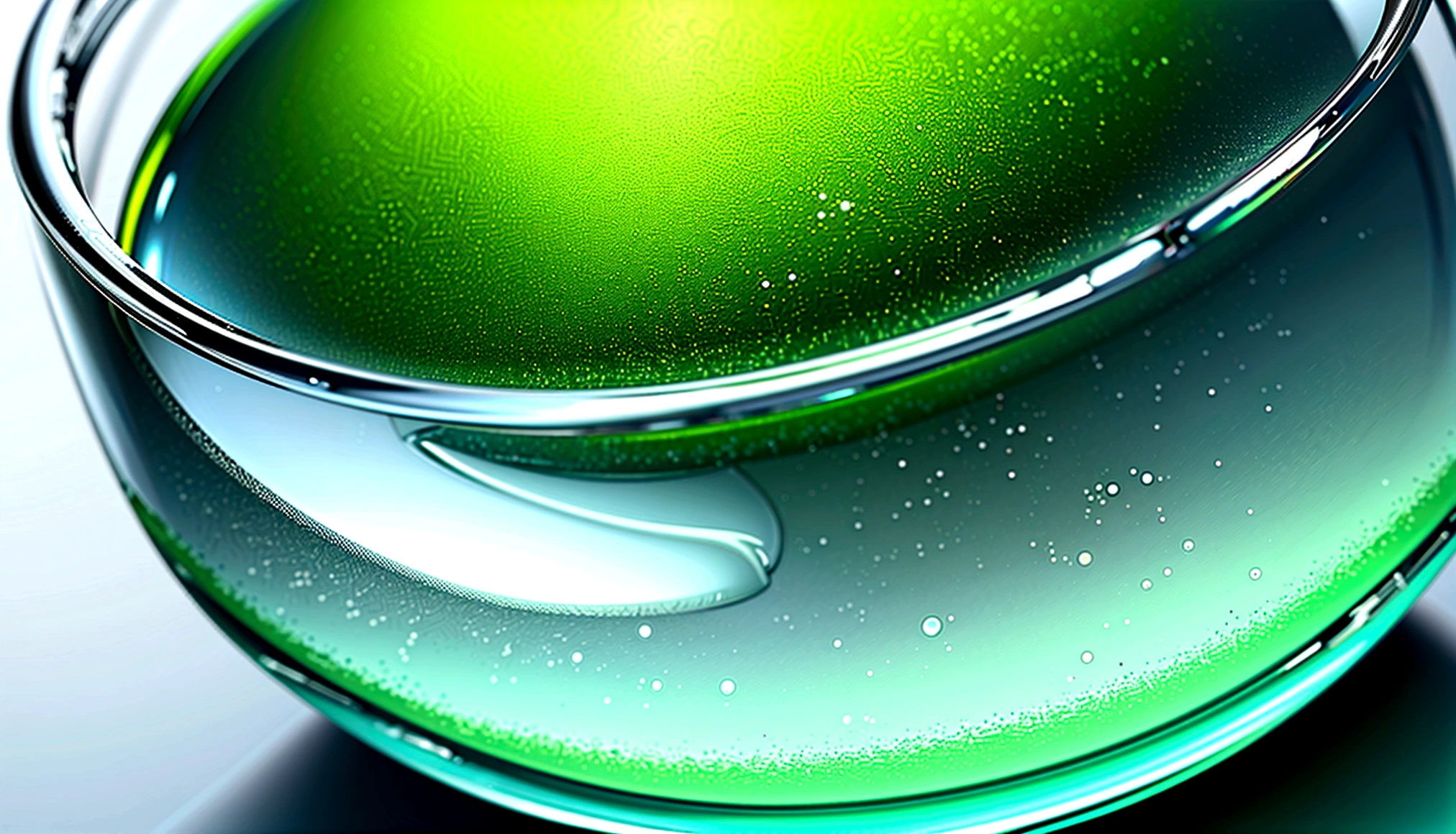 test glass filled with a lime green gooey liquid, cheio de bola e brilhante como se fosse radiotivo