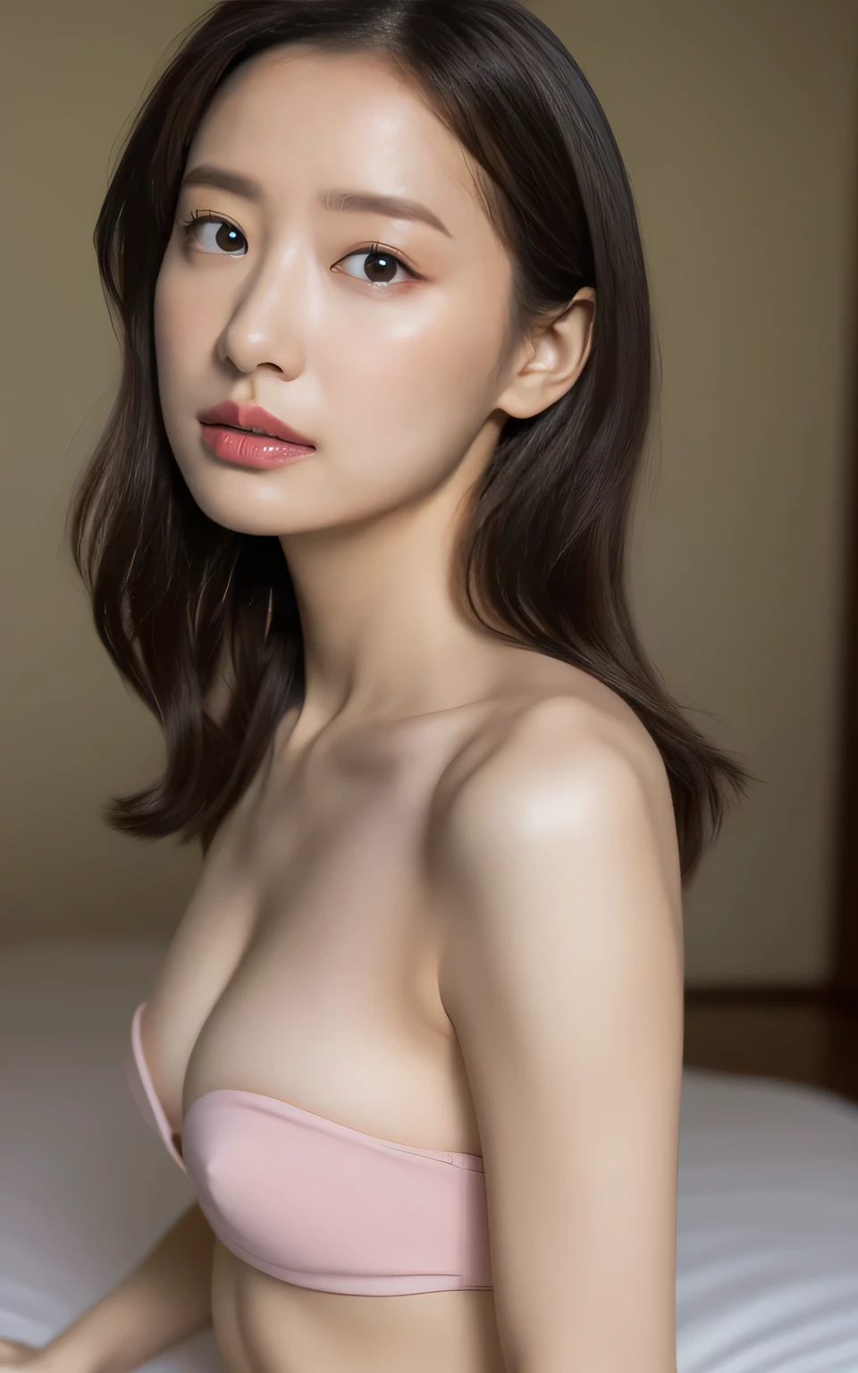 ((Snapshots of everyday life, Clear photos:1.4)),
(Mokomo this room wear, No bra, The shape of the nipples is visible,Beautiful thighs, Ultra-detailed skin,Tiny pores in the skin:1.4),
((I'm going to take a bath now, Her body is incredibly beautiful and stylish, Massaging her breasts with her hands:1.3)),
((32 years old, Beautiful sister, Short, Sexy body,With your body facing forward:1.5)),
((Small breasts, Flat Chest:1.2)),
((Bed at home, Morning time:1.4)),
Eye focus, Narrow shoulders, Beautiful clavicle, Thin arms, Thin legs, The back of the hand is beautiful and feminine, Slim figure, Soft belly, Tight waist, Highly detailed face, super detailed breasts, Ultra-detailed skin, Fair skin, Shiny skin, Ultra-detailed lips, Fuller lips, Glossy pink lips, Blushed, White teeth, Beautiful actress'Dull makeup, Pink lipstick, Dark brown hair, Delicate and soft hair, (Put your hair up, Fluffy short bob, ponytail:1.2), (Sweep your bangs to the side:1.2), (Stylish earrings,necklace:1.2),