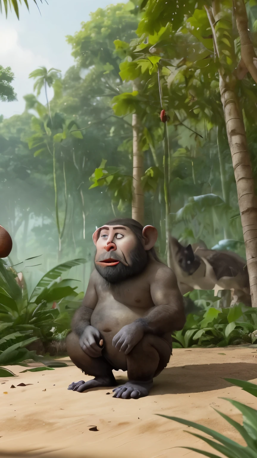 Un mono en la selva , but this is an accountant doing accounts, it is his daily book, he realizes that things are needed, the accounts do not add up, he tells his animal friends that they need fruit and they themselves tell them that the trees are being destroyed and that is why they do not have fruit and they They themselves make sure that this does not continue to happen and after a while everything returned to normal and now has its fruits.