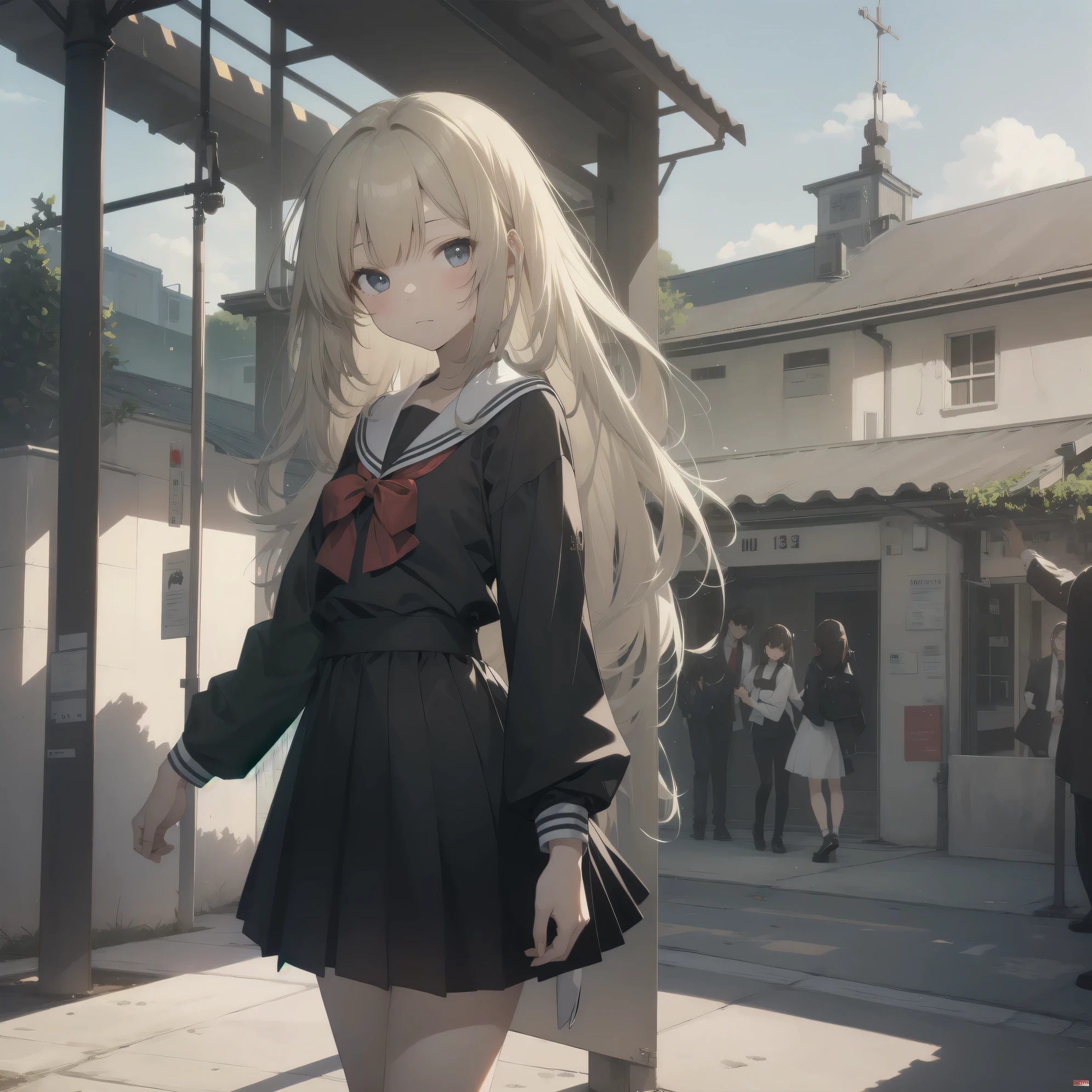 ultra-absurdres-Top quality by artist God, ultra-detailed, high resolution, anime moe artstyle, best anime 8k konachan wallpaper, pixiv contest winner, pool:2810, perfect anatomy,break, 1girl, (Please draw a girl walking sleepily to school alone. )break,(Solo,little female, 13-year-old:1.3),Full limbs, complete fingers,a junior high school student, (very short hair), short cut, flat chest, , small butt, small black eyes, beautiful detailed eyes, well-proportioned iris and pupils, expressive eyes, highres detailed hair, soft expression, salor school_uniform, sailor collar, serahuku, bow, pleated skirt,(Detailed Lighting), (Detailed background), in the School commute route. break,super detailed skin, Best cinematic lighting powered by famous artist, 8k,beauty illustration,photoshop_(medium),very aesthetic,break,((artist:tsunako)), artist:clamp ,artist:carnelian ,artist:kantoku ,
