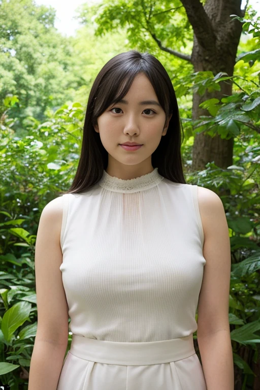 (masterpiece:1.2, highest quality), Realistic, (Live Action, Intricate details, High-neck clothes), Lips parted, Very detailed, Perfect Face, Perfect body, Large Model,Forest Background、woman with transparent nipples、expensive、Long legs、Separate the upper and lower costumes、Brightly colored painting、Full nudity、All Nude、Completely naked、Long Curly Hair、Big Breasts、stand