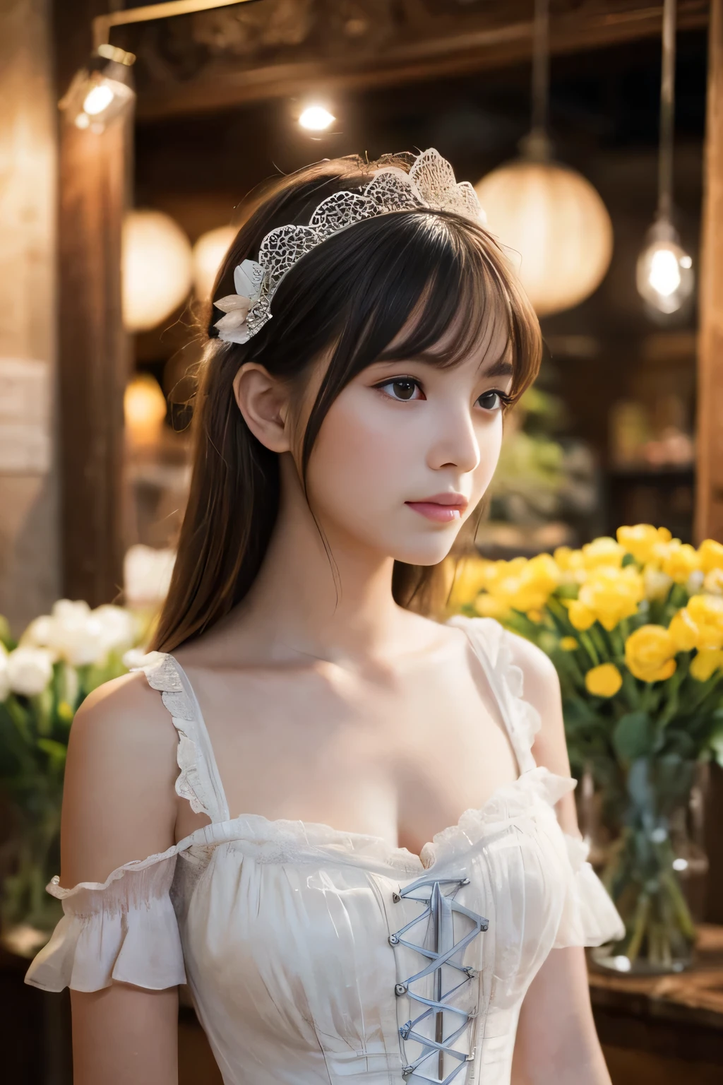 
((Tabletop:1.4, highest quality)), (Realistic photos:1.4), 
((1 girl)), (Otherworldly beauty), (dream-like),
(超High resolution:1.2), Very delicate and beautiful, wonderful, Very detailed CG Unity 8k wallpaper, Very detailed, High resolution, 
Soft Light, Beautiful detailed girl, Very detailedな目と顔, Beautiful and detailed nose, Beautiful and detailed, 
(Dressed in 19th century French costume:1.3),
Cinema Lighting, Perfect Anatomy, Slender body, (Parted bangs),
(Impressionist portrait of a beautiful flower girl), (A flower shop in downtown Paris at the end of the 19th century), (Impressionist light and colour), 
Cowboy Shot, Looking at the audience