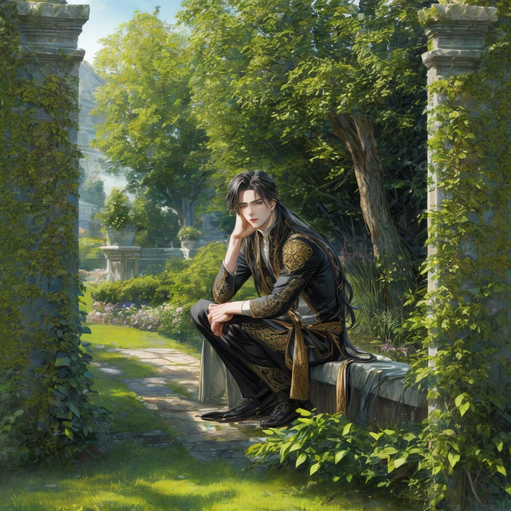 (absurdres, highres, ultra detailed, intricate details ,HDR )
Best quality picture of a detailed male character, handsome teen boy with long hair, anime eyes, intricate details on face, in a detailed outside garden sanctuary scenery, art kenouji
Masterpiece